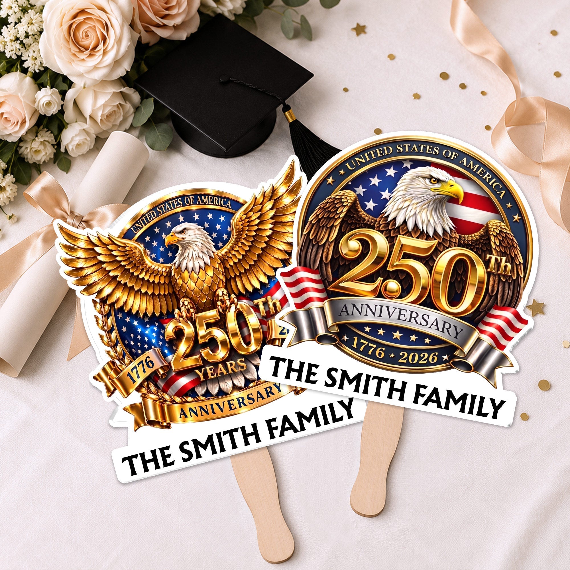 Personalized Custom Hand Fan with Family Eagle Flag Gift for 4th of July Hand Fan GradoCreations