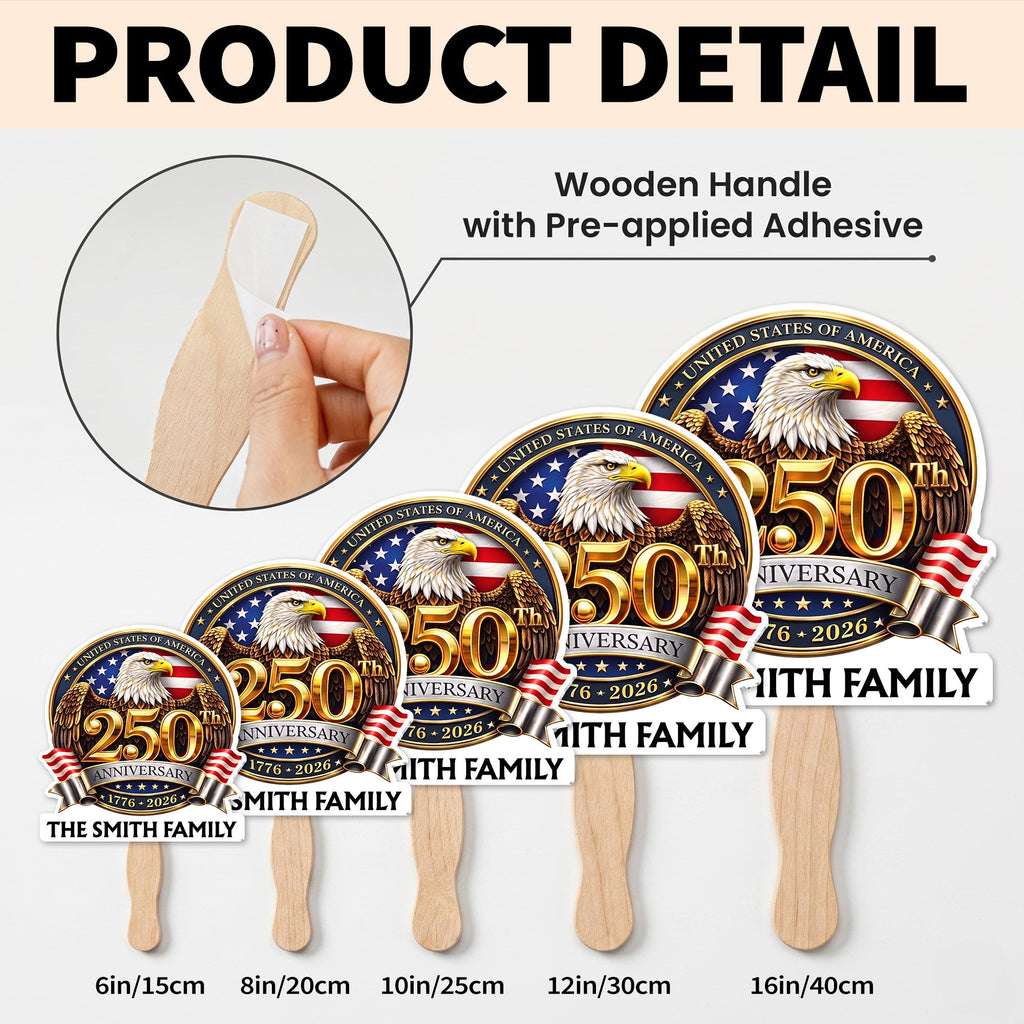 Personalized Custom Hand Fan with Family Eagle Flag Gift for 4th of July Hand Fan GradoCreations
