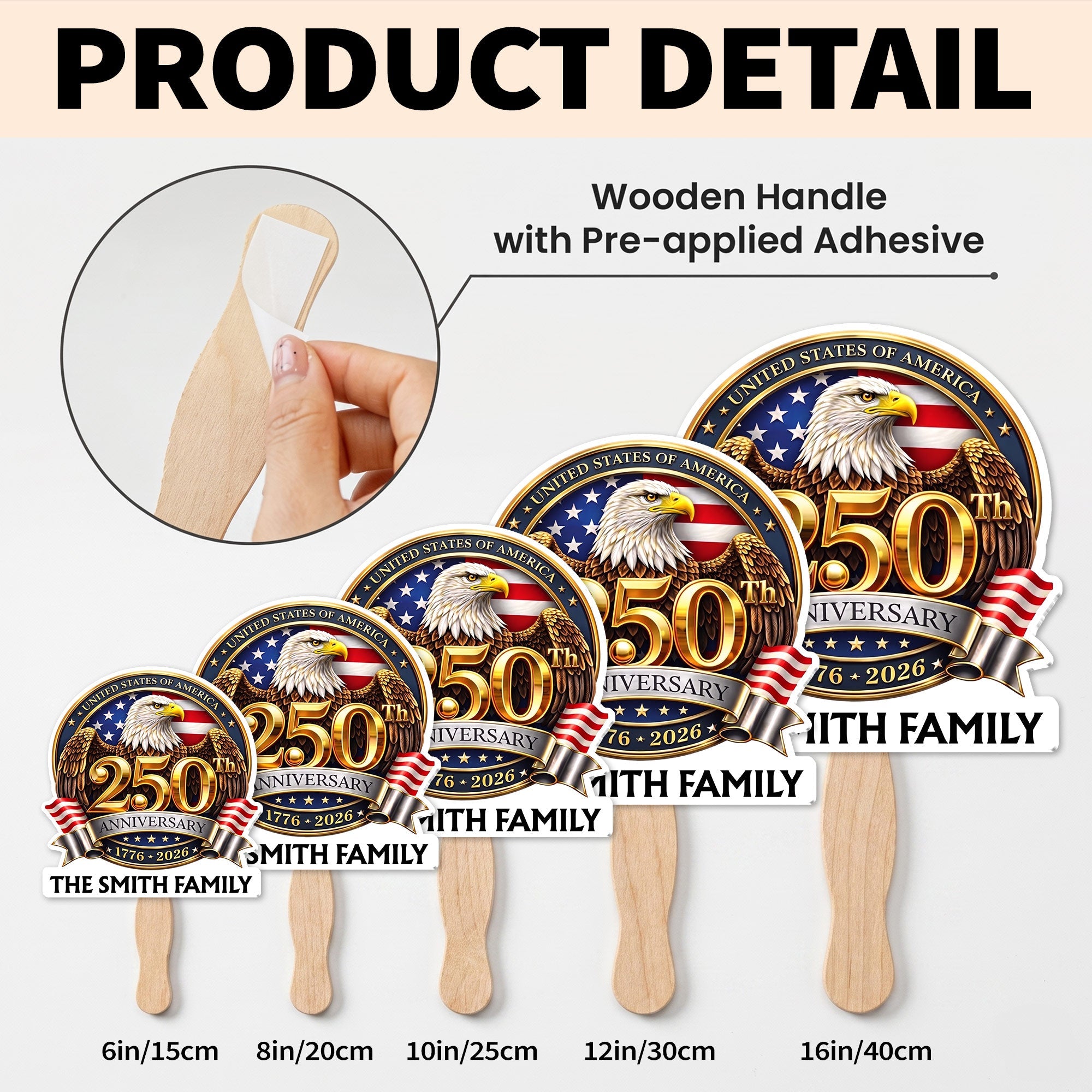 Personalized Custom Hand Fan with Family Eagle Flag Gift for 4th of July Hand Fan GradoCreations