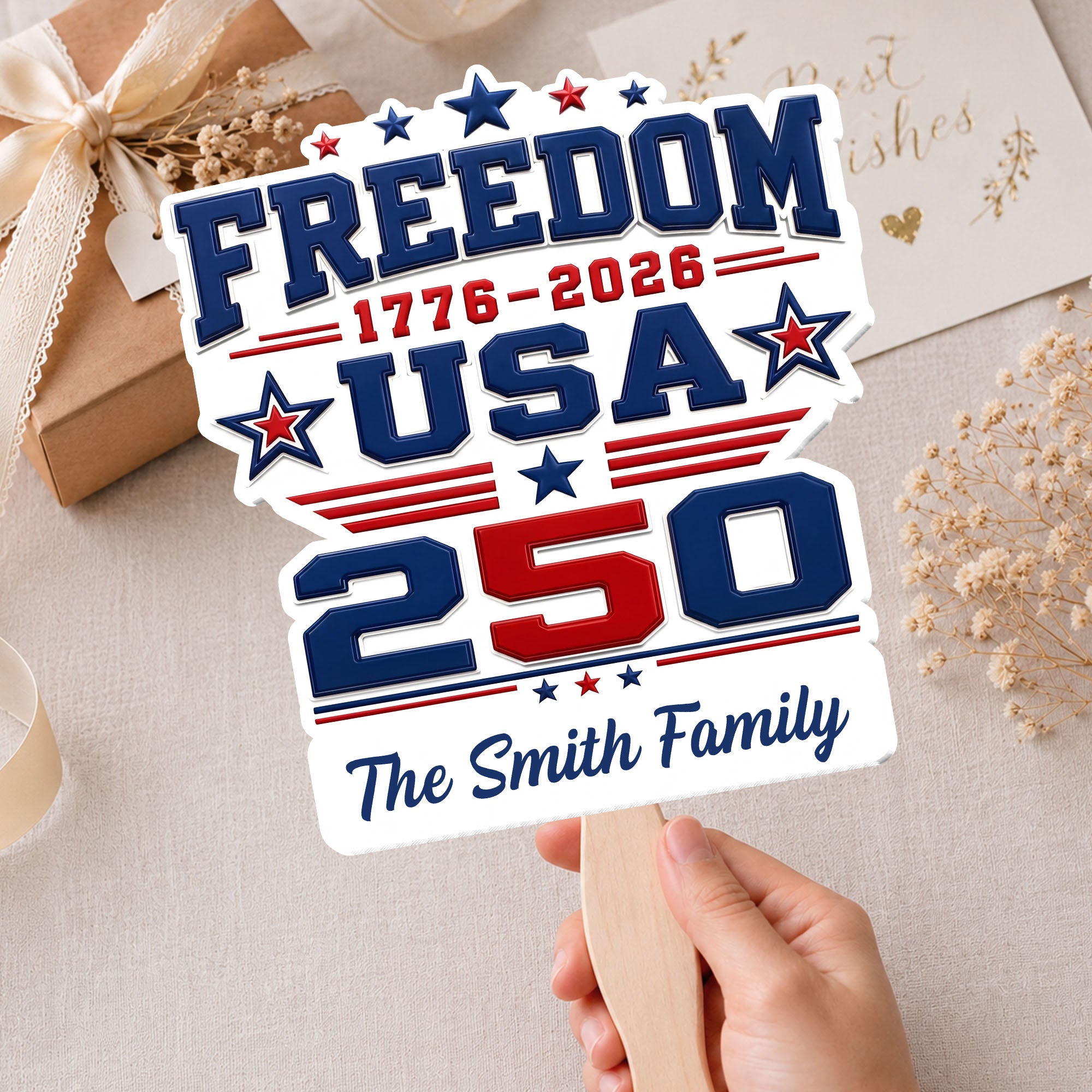 Personalized USA Stars And Stripes Hand Fan Custom Family Name Gift Hand Fan GradoCreations