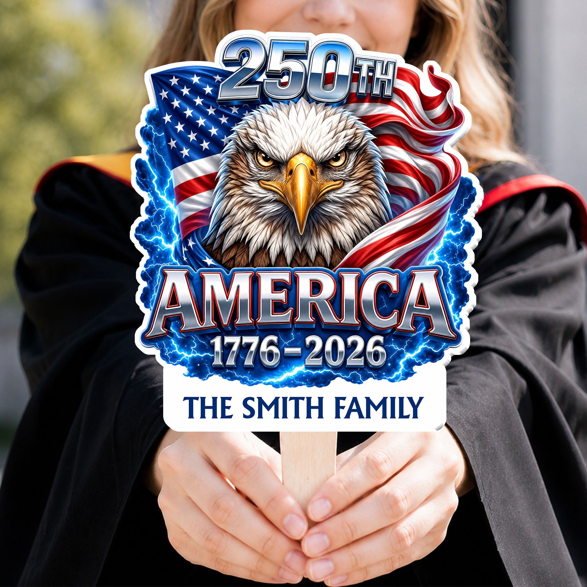 Personalized Custom Hand Fan American Flag Bald Eagle Gift Hand Fan GradoCreations