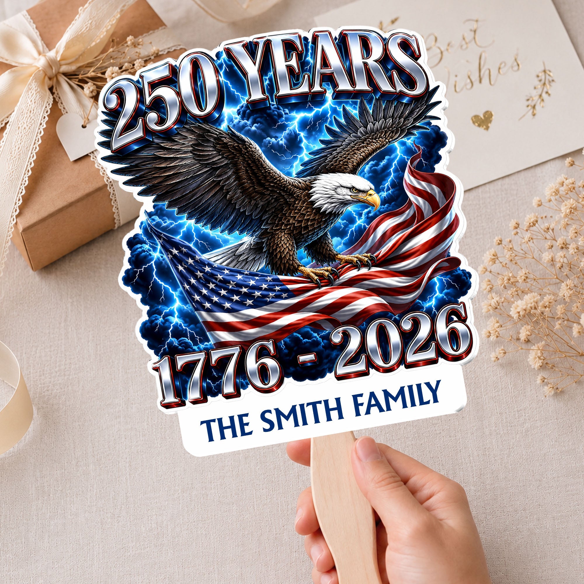 Personalized Custom Hand Fan American Flag Bald Eagle Gift Hand Fan GradoCreations