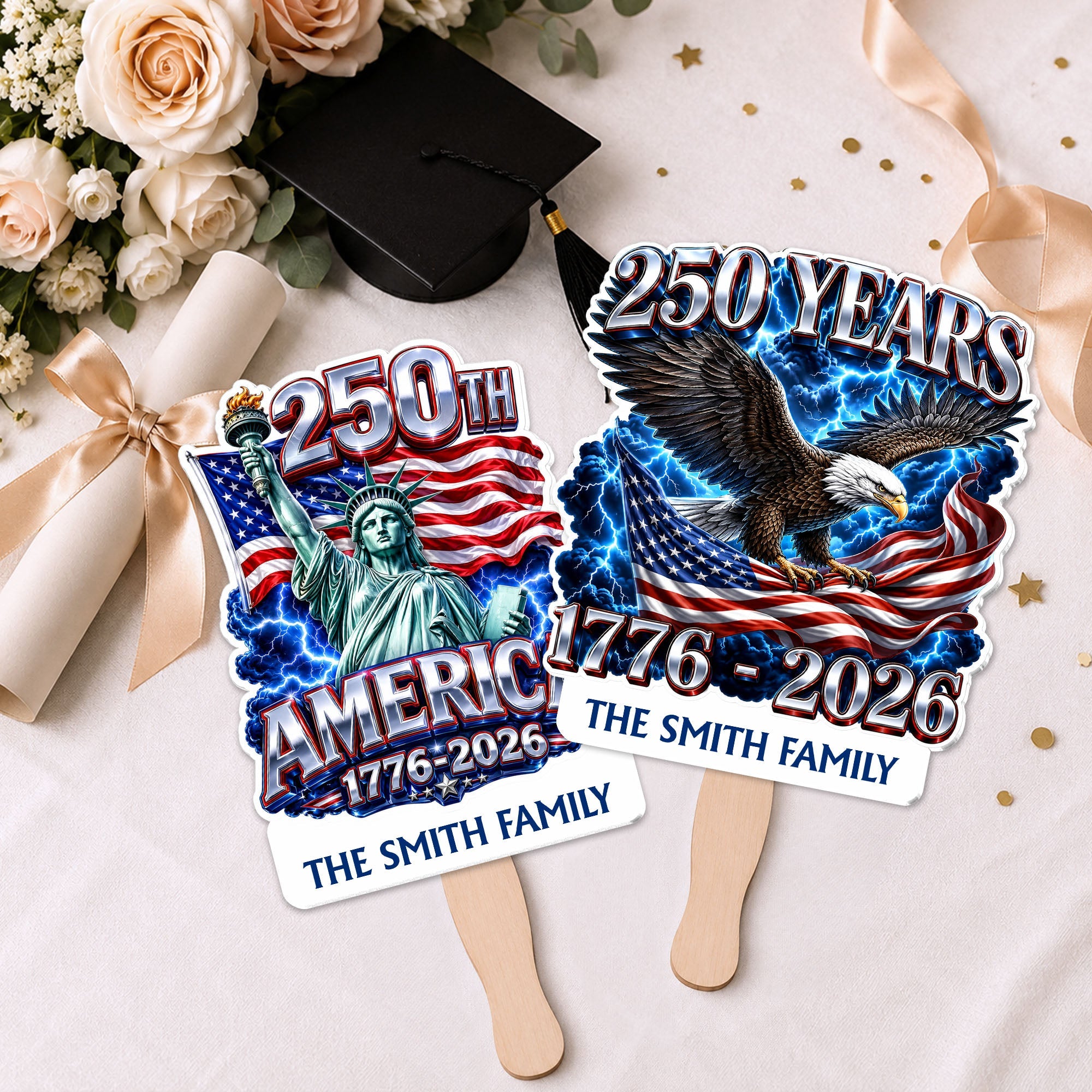 Personalized Custom Hand Fan American Flag Bald Eagle Gift Hand Fan GradoCreations