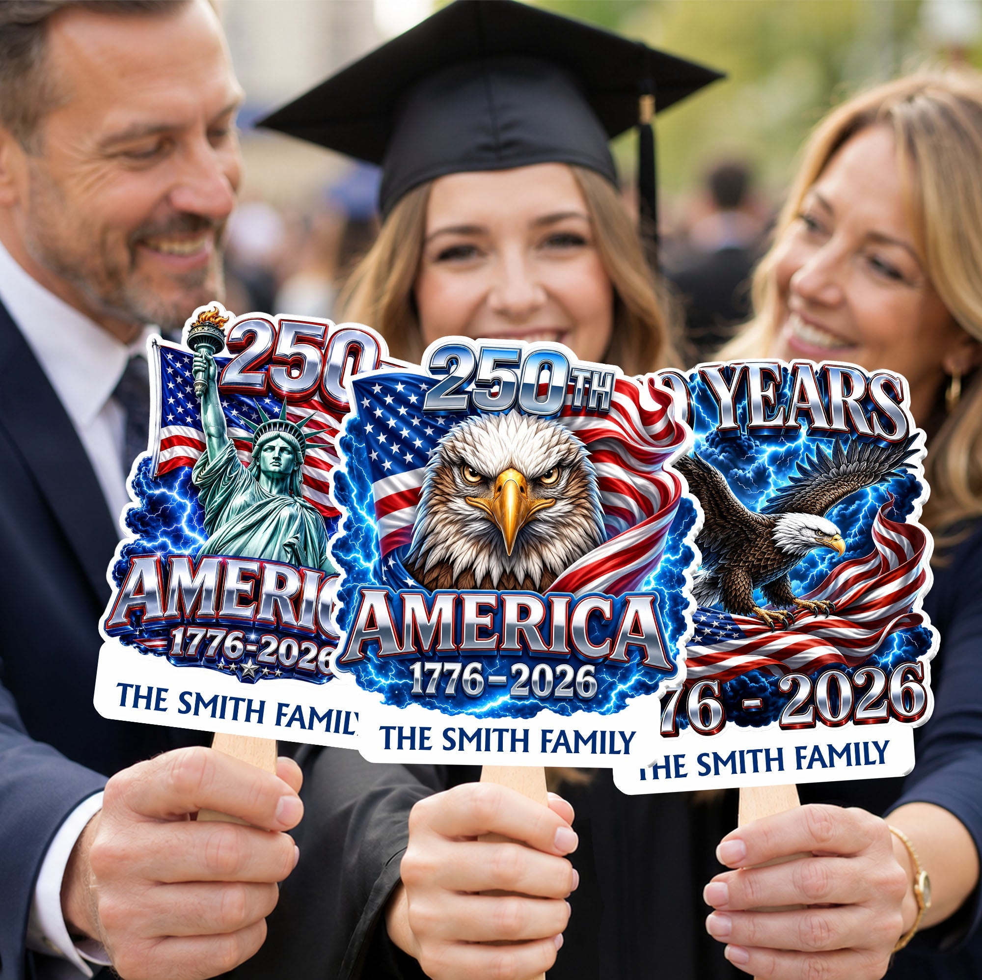 Personalized Custom Hand Fan American Flag Bald Eagle Gift Hand Fan GradoCreations