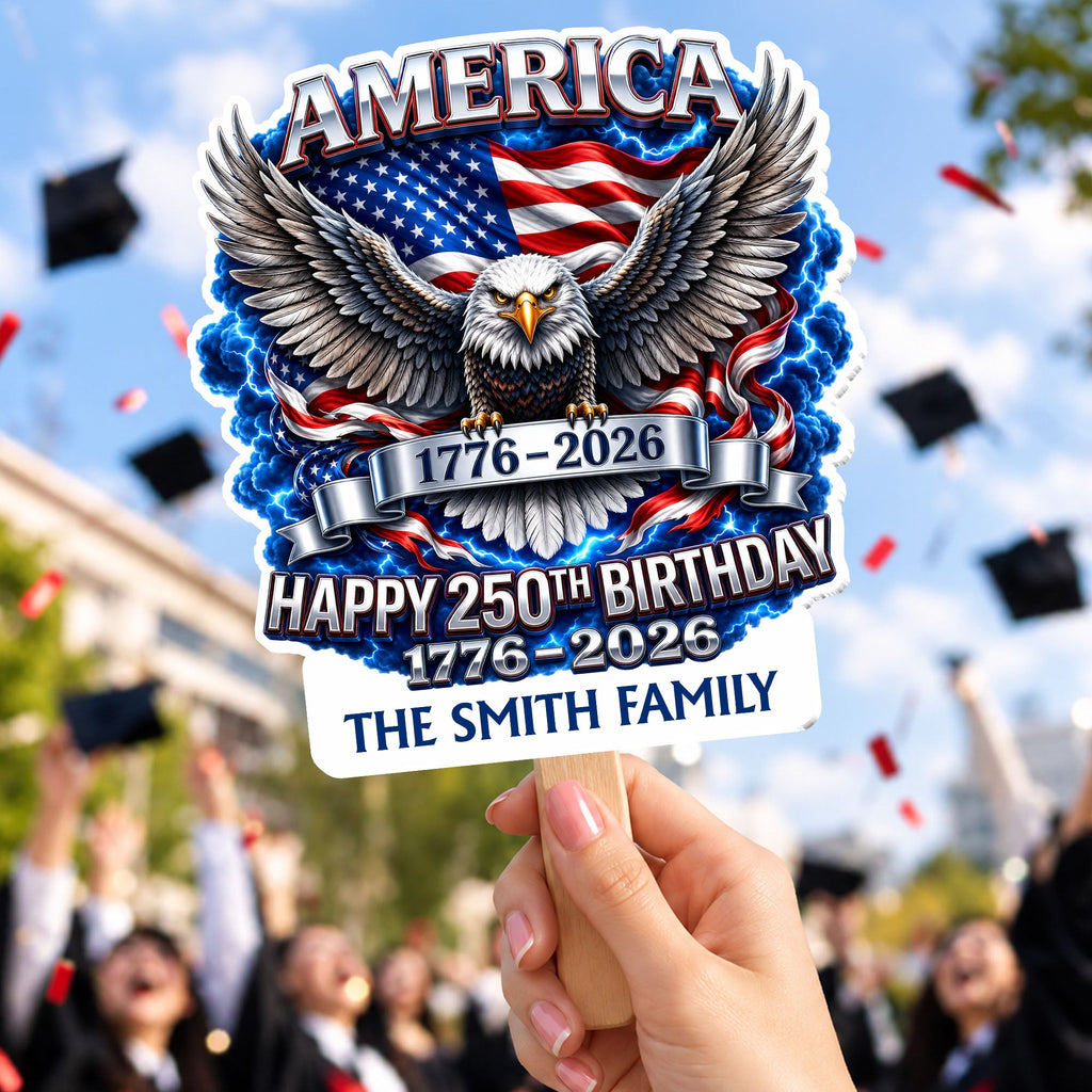 Personalized Custom Hand Fan American Flag Bald Eagle Gift Hand Fan GradoCreations