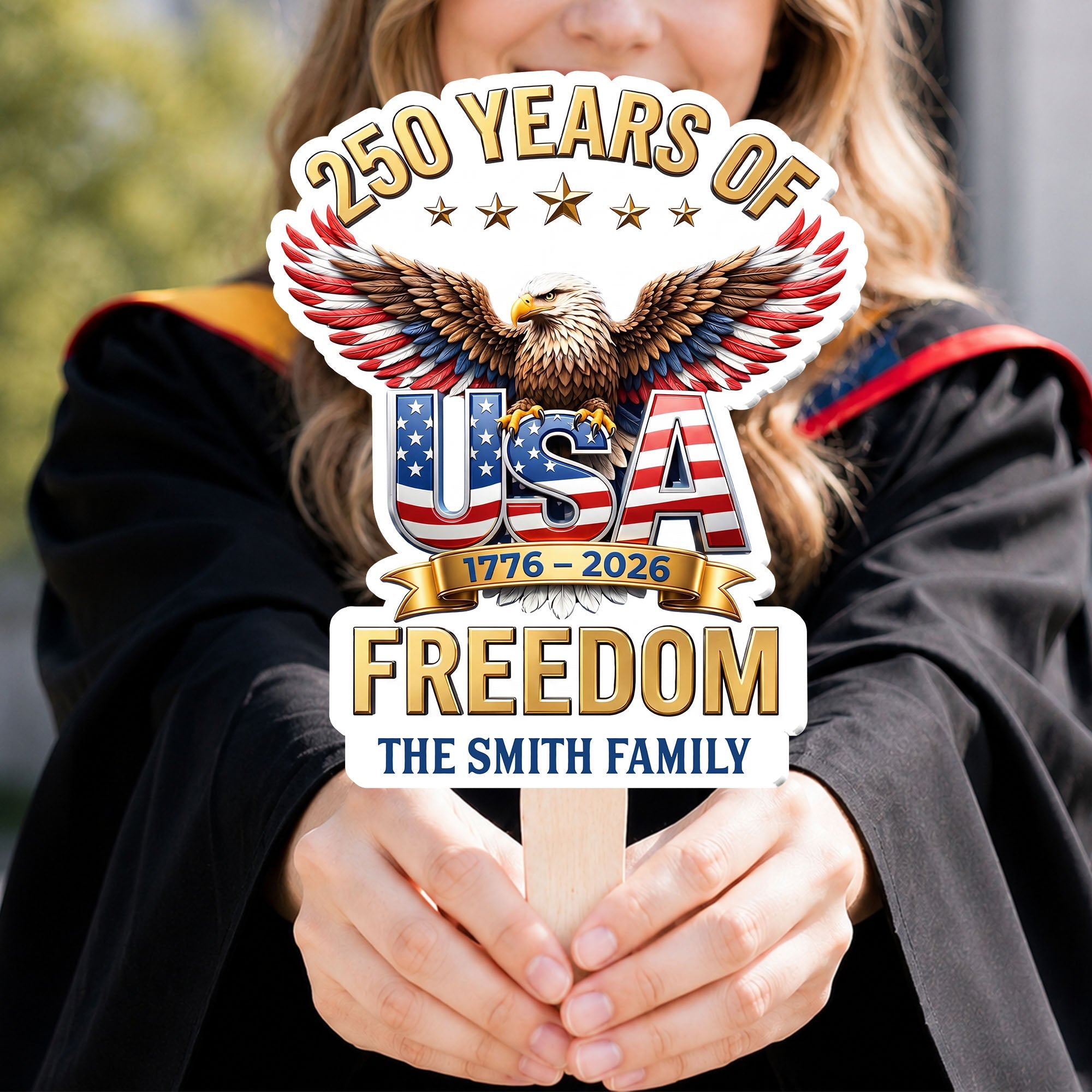 Personalized Custom Hand Fan USA Freedom Eagle Family Gift Hand Fan GradoCreations