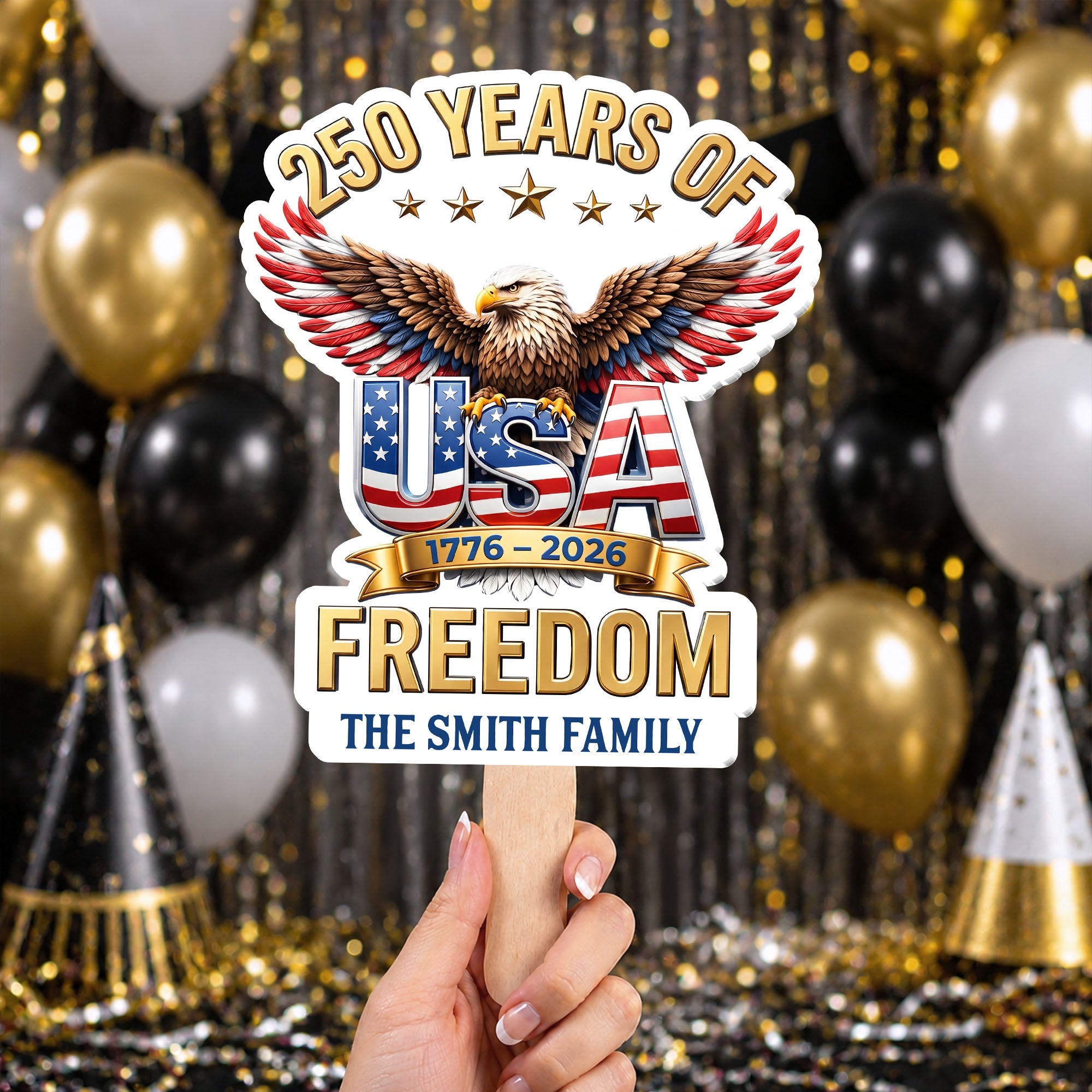 Personalized Custom Hand Fan USA Freedom Eagle Family Gift Hand Fan GradoCreations