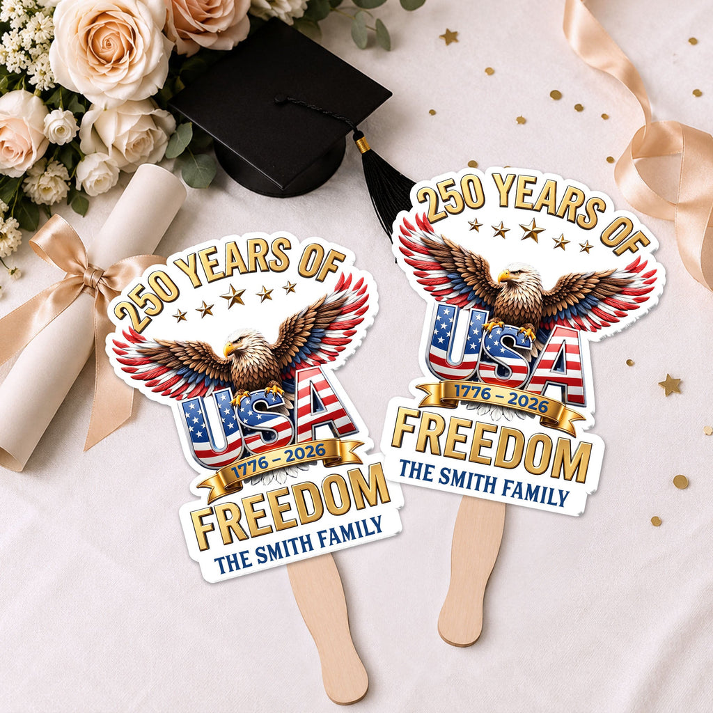 Personalized Custom Hand Fan USA Freedom Eagle Family Gift Hand Fan GradoCreations