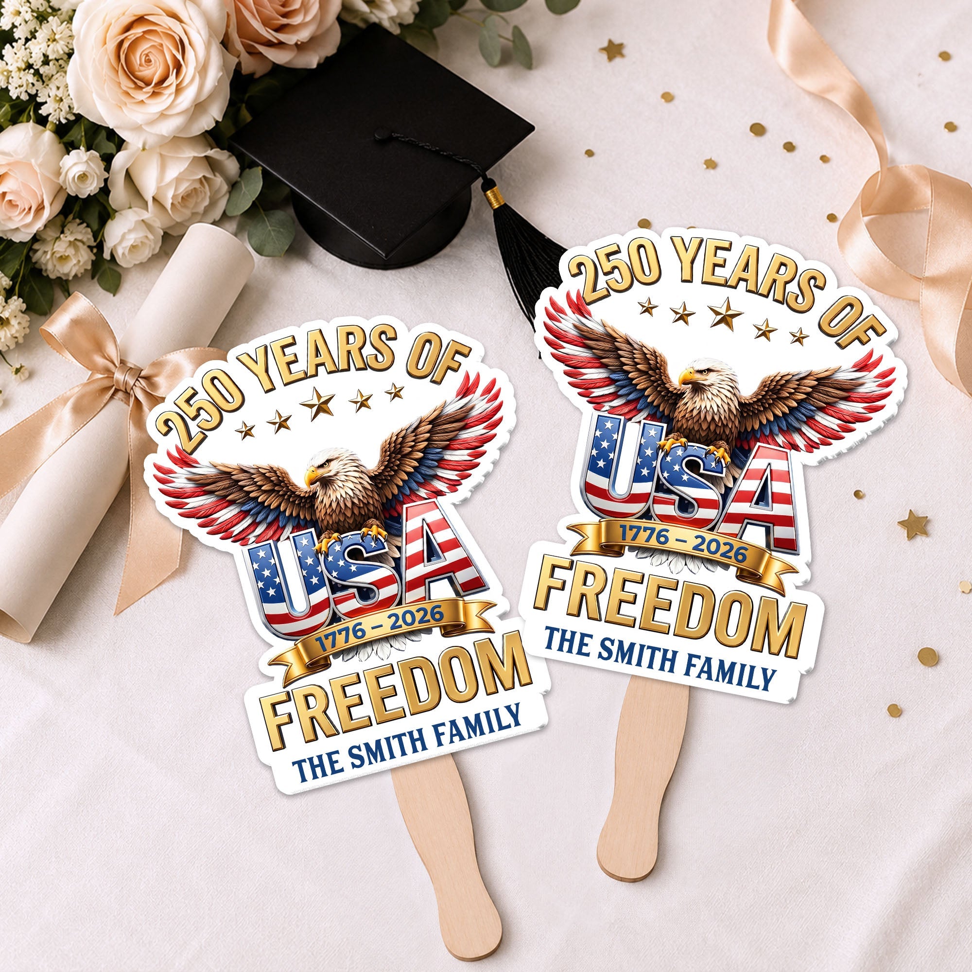 Personalized Custom Hand Fan USA Freedom Eagle Family Gift Hand Fan GradoCreations