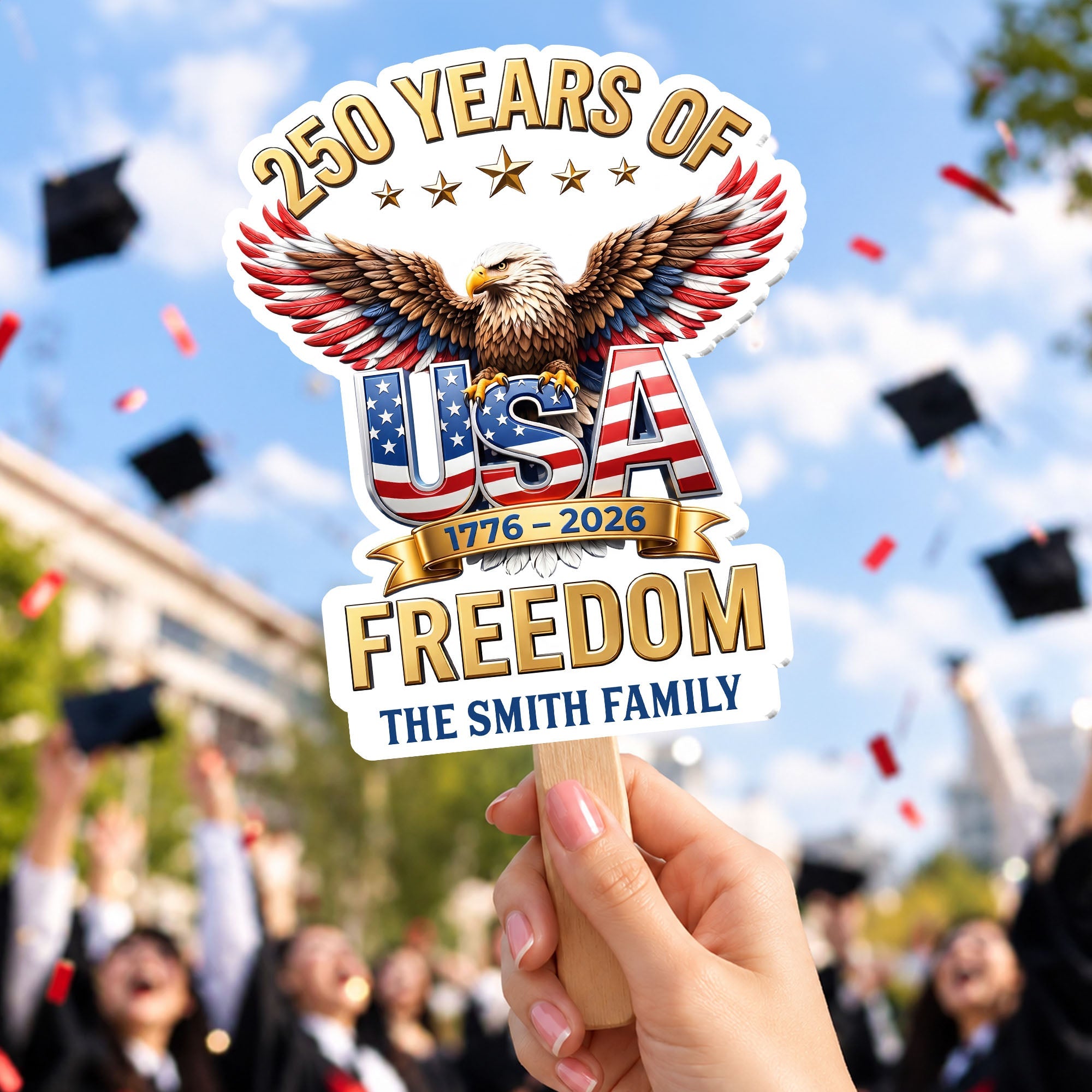 Personalized Custom Hand Fan USA Freedom Eagle Family Gift Hand Fan GradoCreations