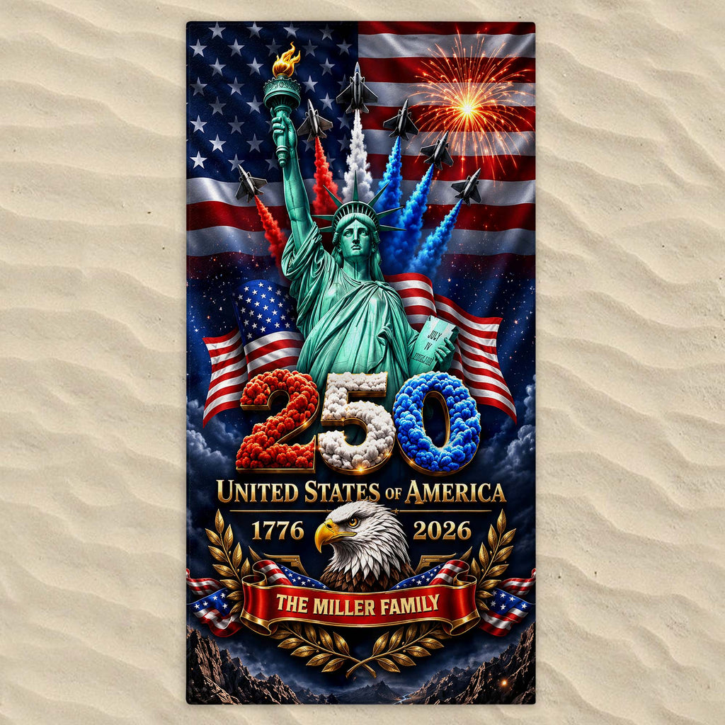 Personalized Microfiber Beach Towel USA Eagle Custom Name Gift Beach Towels GradoCreations