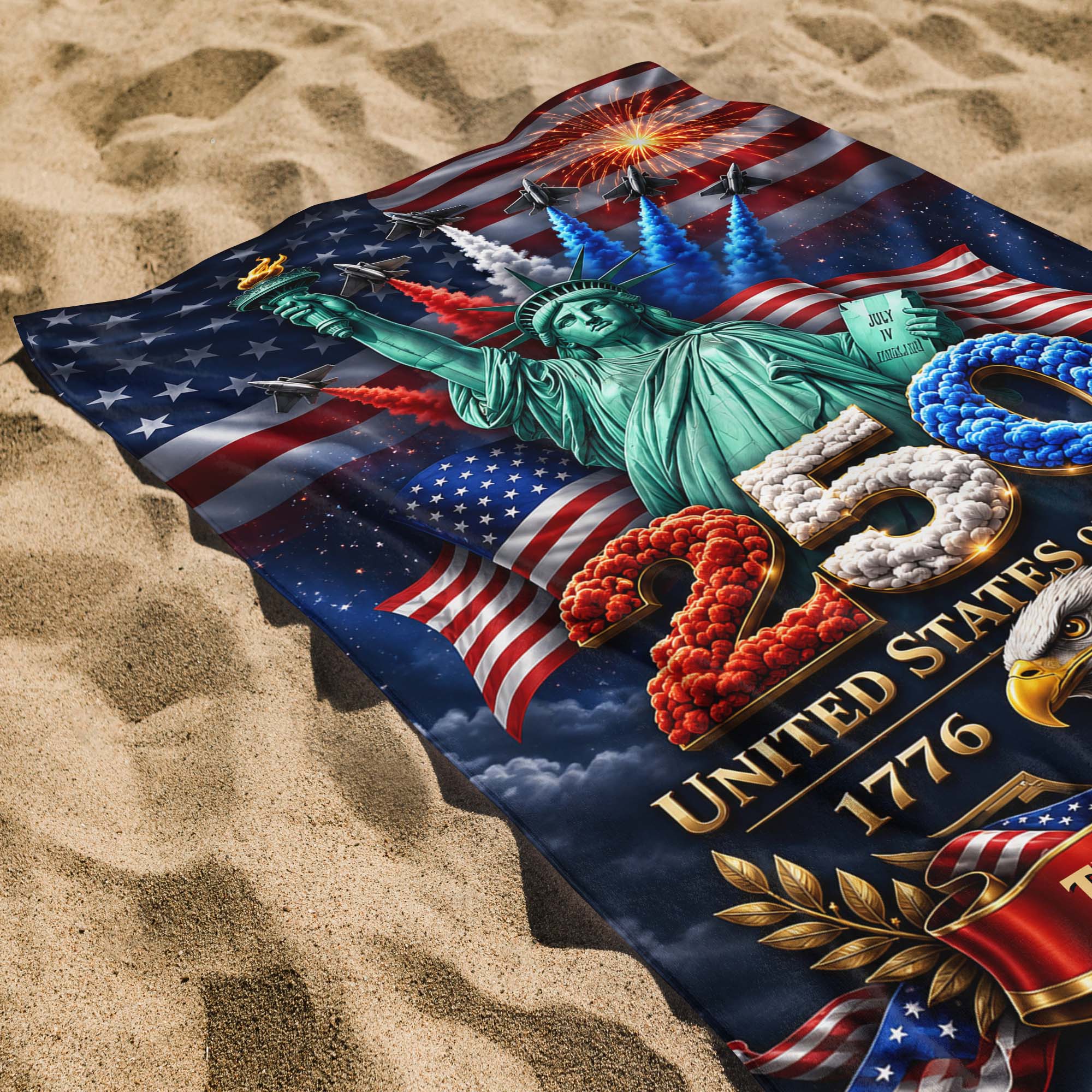 Personalized Microfiber Beach Towel USA Eagle Custom Name Gift Beach Towels GradoCreations