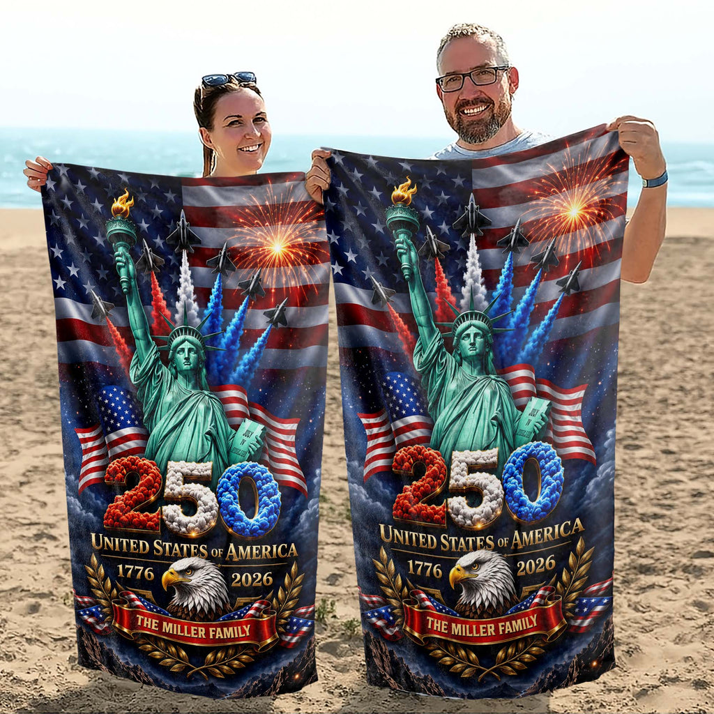 Personalized Microfiber Beach Towel USA Eagle Custom Name Gift Beach Towels GradoCreations