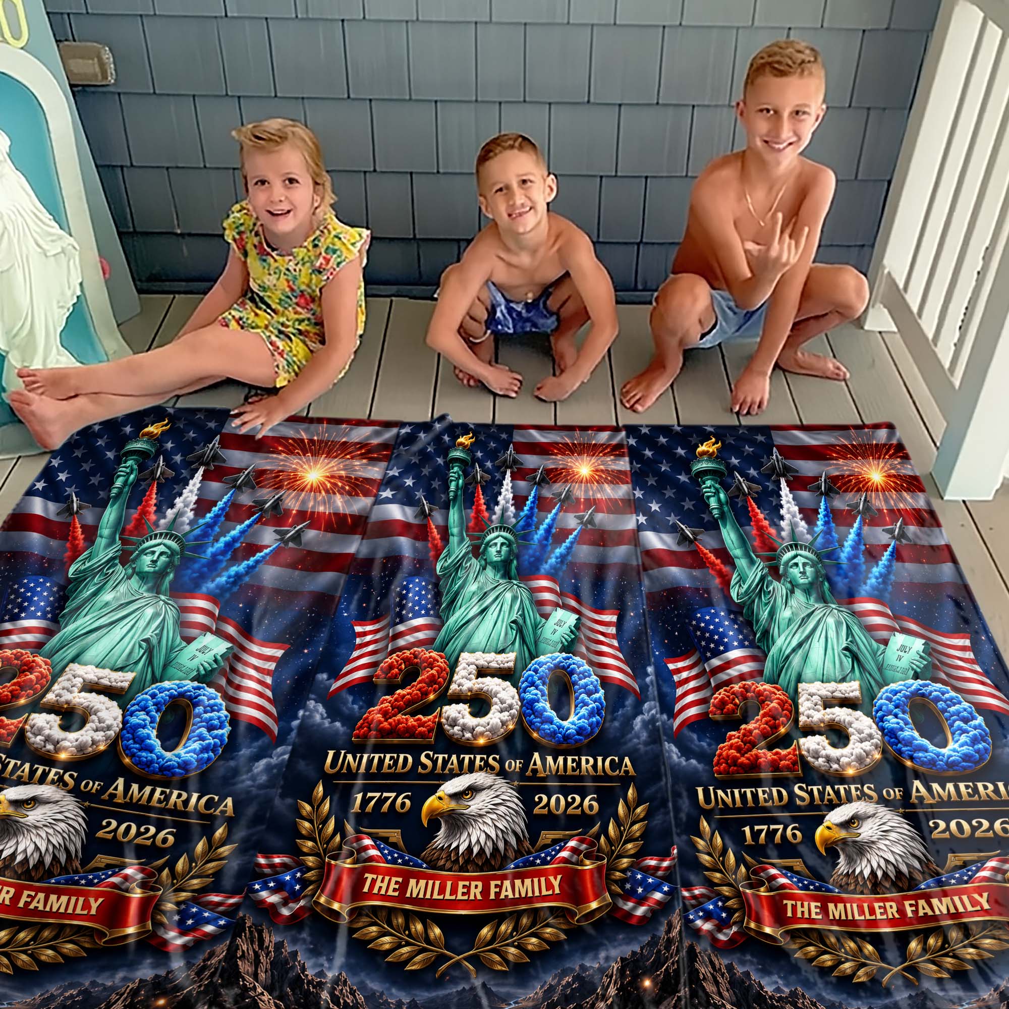 Personalized Microfiber Beach Towel USA Eagle Custom Name Gift Beach Towels GradoCreations