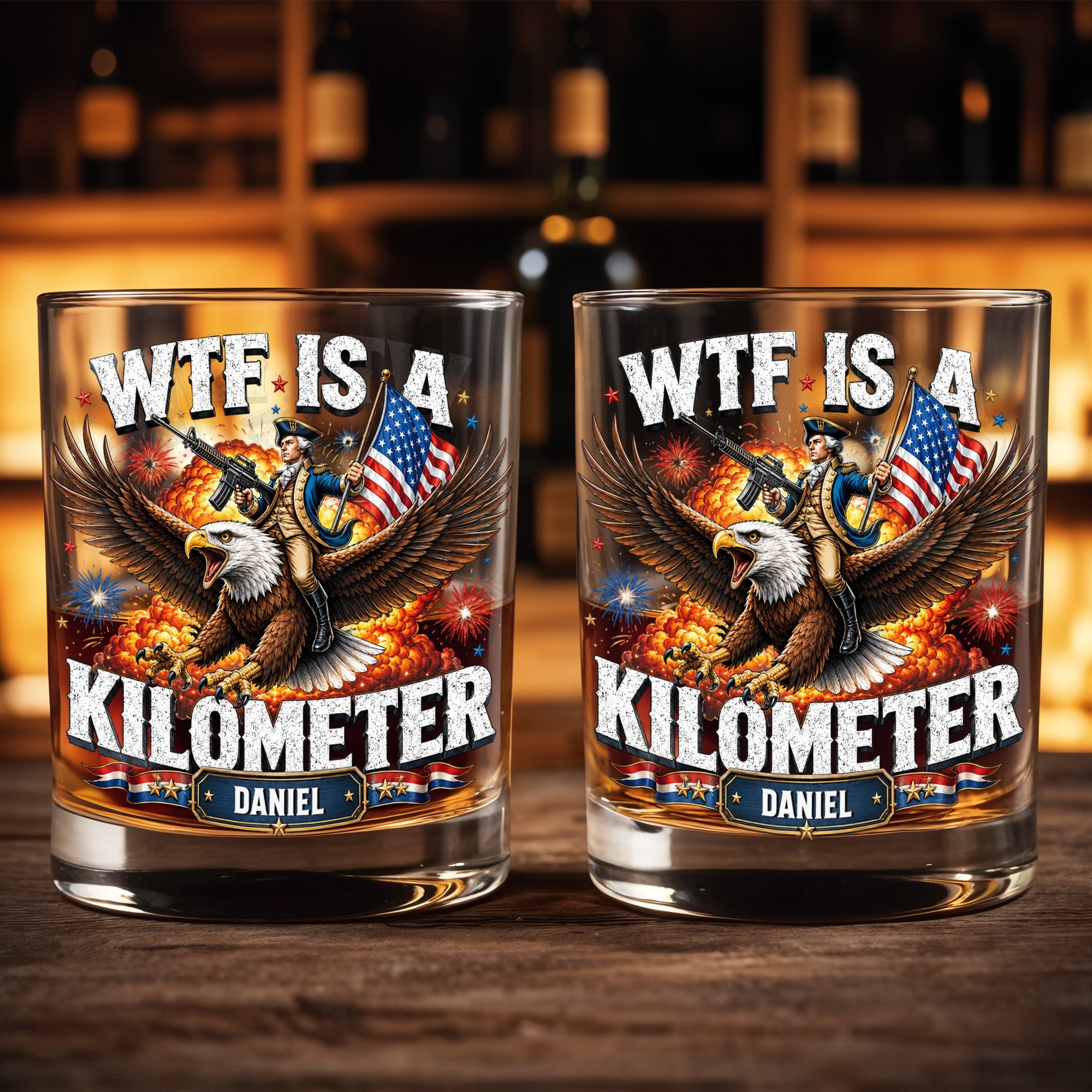 Personalized Whiskey Glass Custom Name Patriotic Eagle Gift for Dad Whiskey Glass GradoCreations