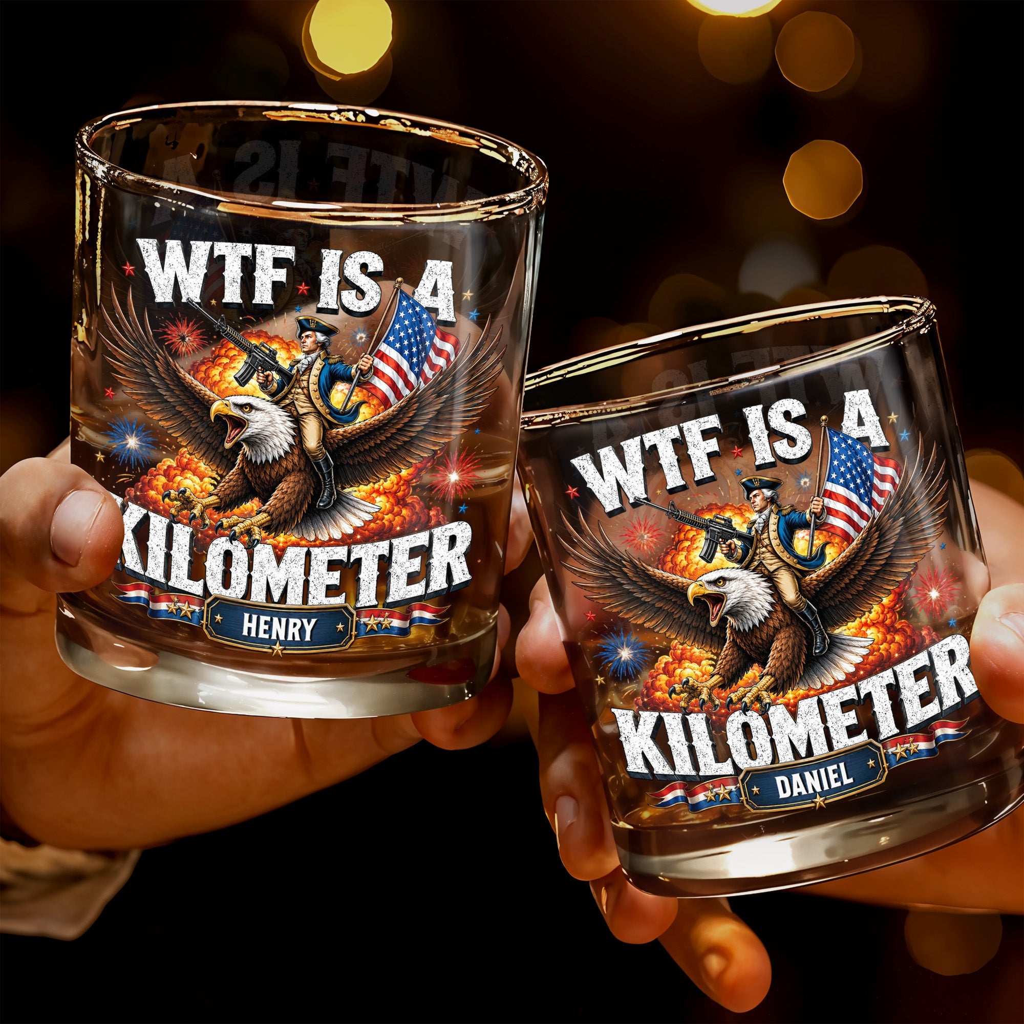 Personalized Whiskey Glass Custom Name Patriotic Eagle Gift for Dad Whiskey Glass GradoCreations