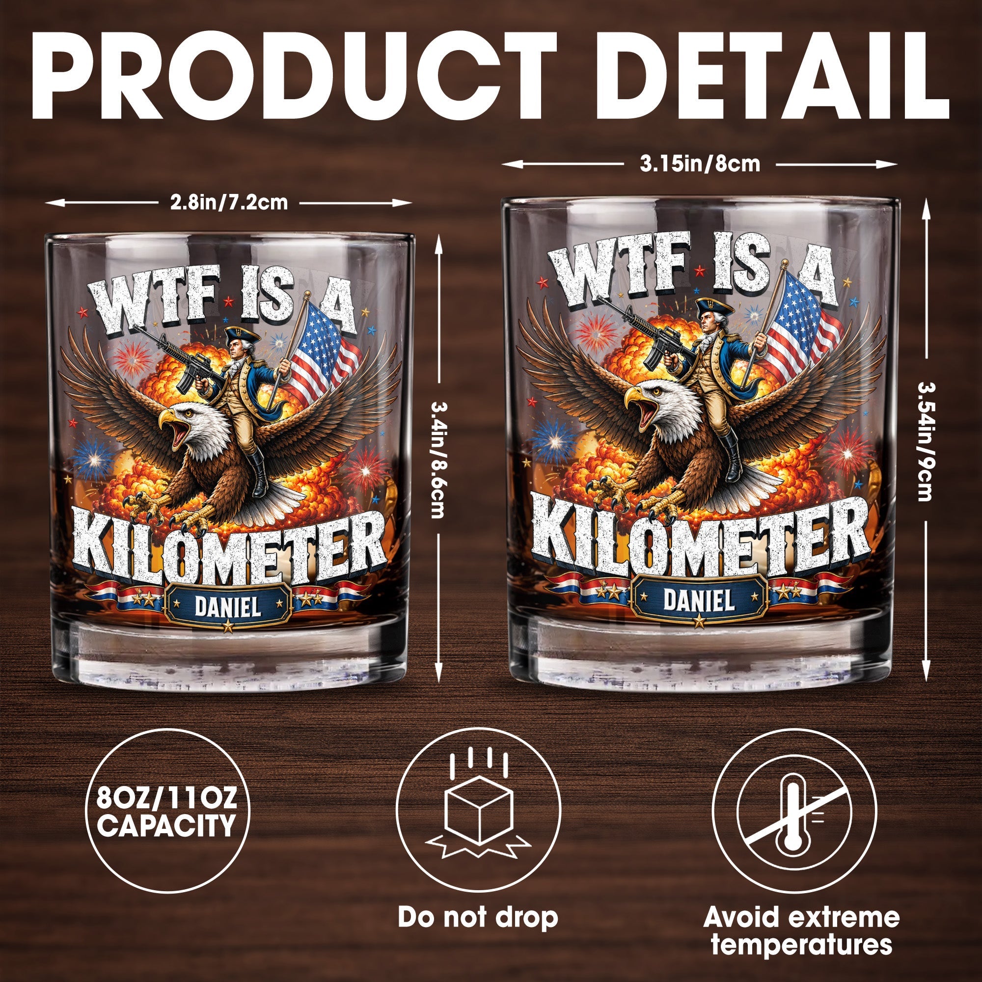 Personalized Whiskey Glass Custom Name Patriotic Eagle Gift for Dad Whiskey Glass GradoCreations