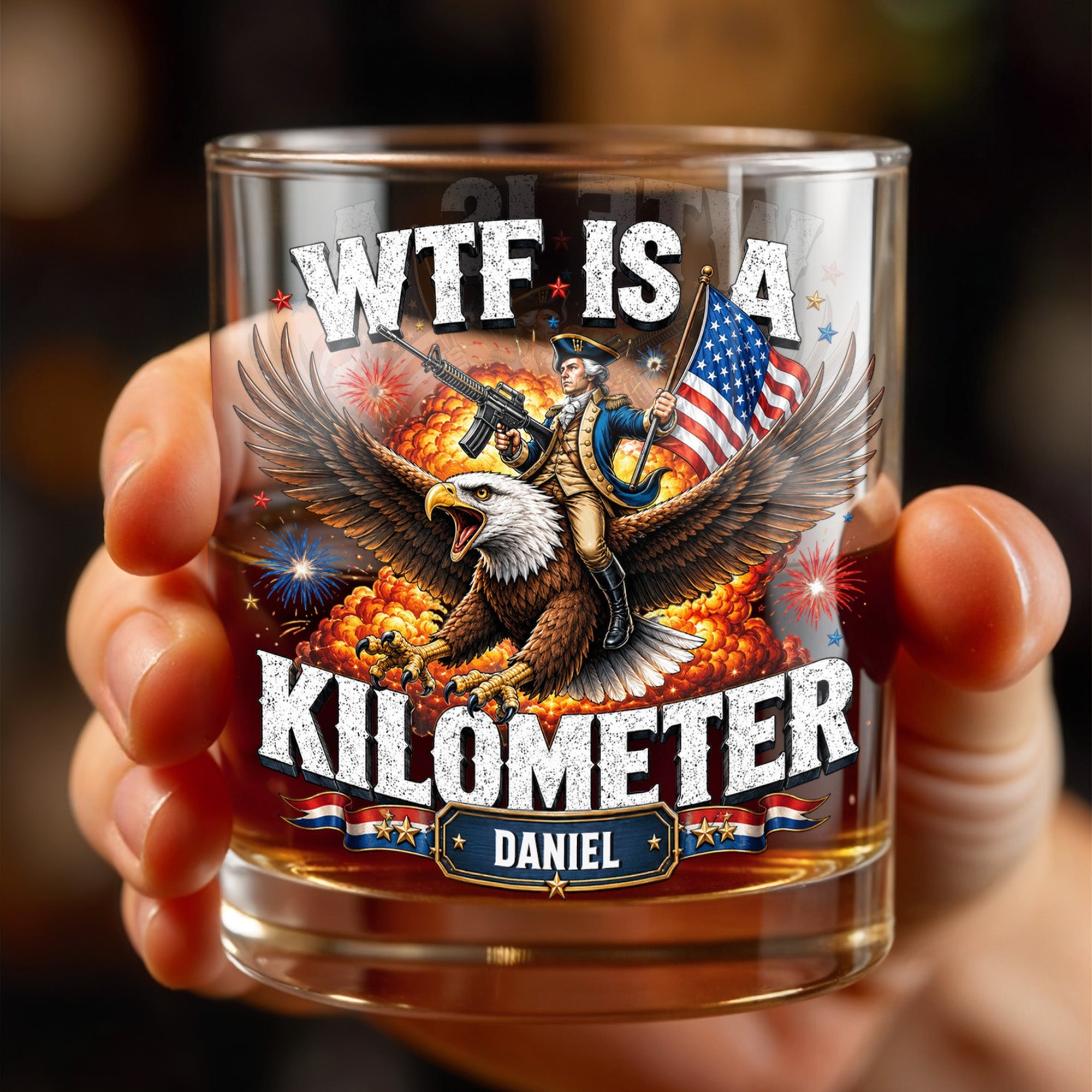 Personalized Whiskey Glass Custom Name Patriotic Eagle Gift for Dad Whiskey Glass GradoCreations
