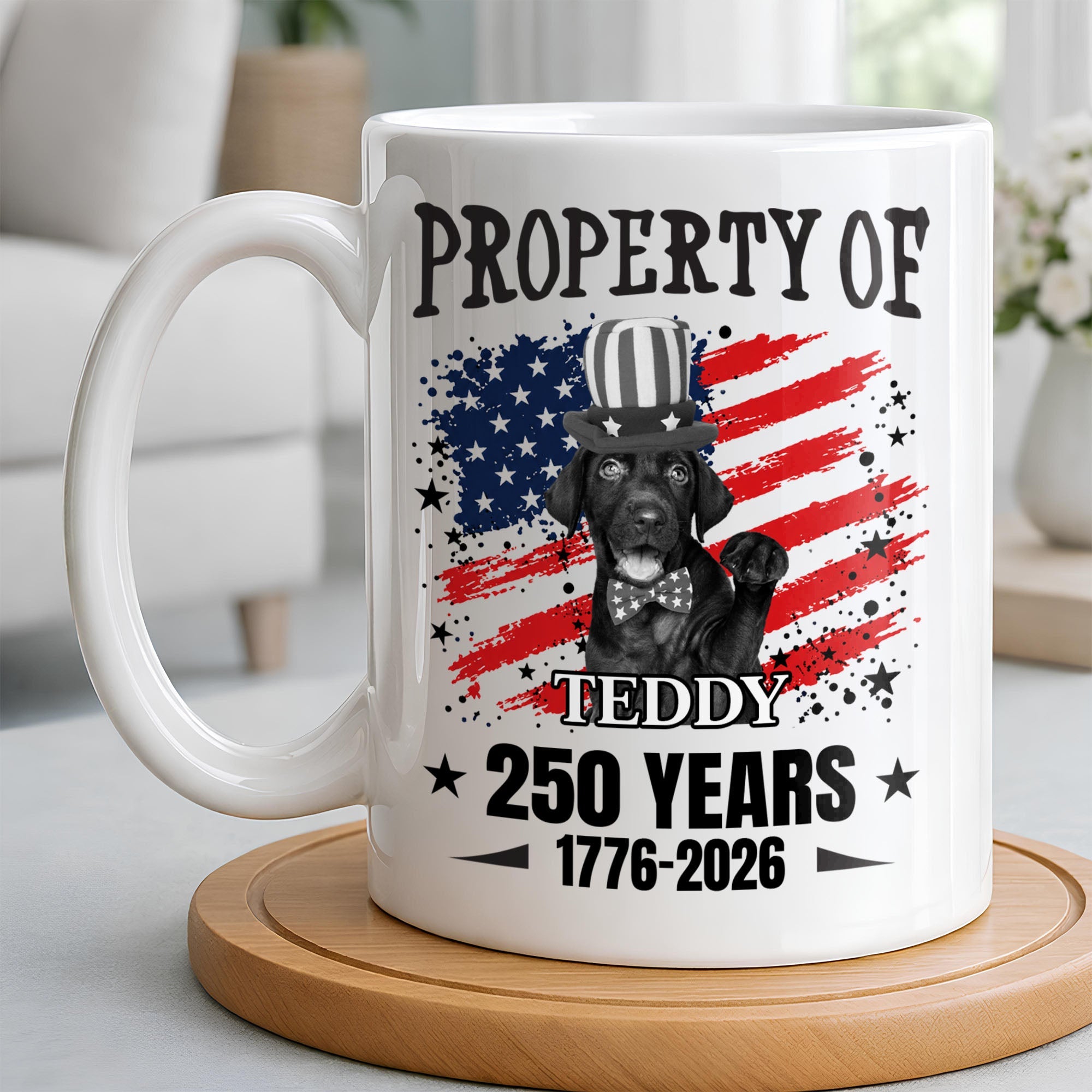 Personalized Patriotic Dog Coffee Mug Custom Gift with American Flag Edge-to-edge Mug GradoCreations