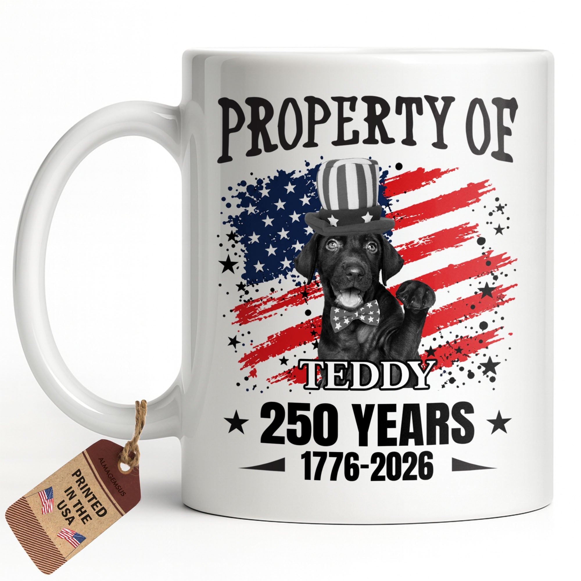 Personalized Patriotic Dog Coffee Mug Custom Gift with American Flag Edge-to-edge Mug GradoCreations