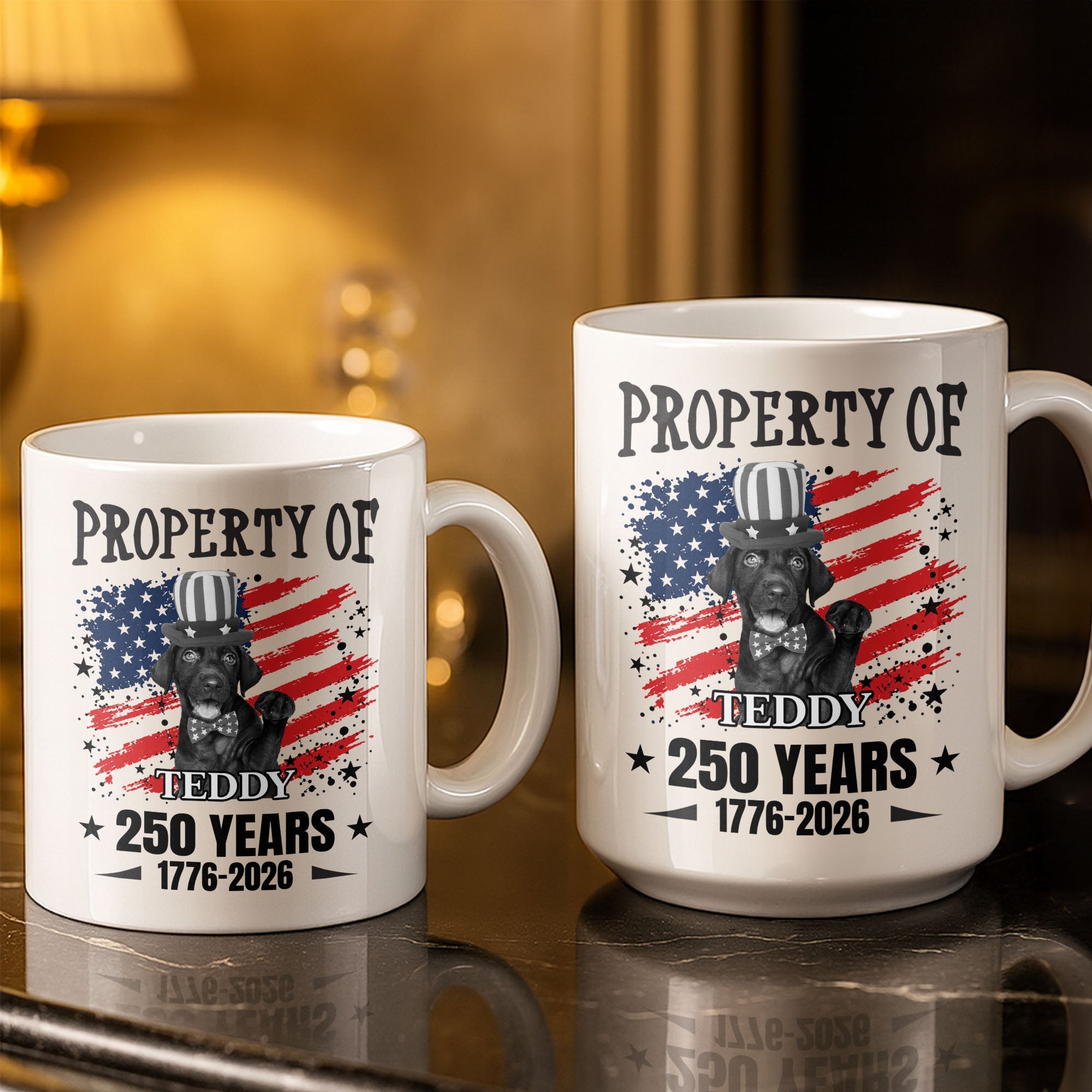 Personalized Patriotic Dog Coffee Mug Custom Gift with American Flag Edge-to-edge Mug GradoCreations