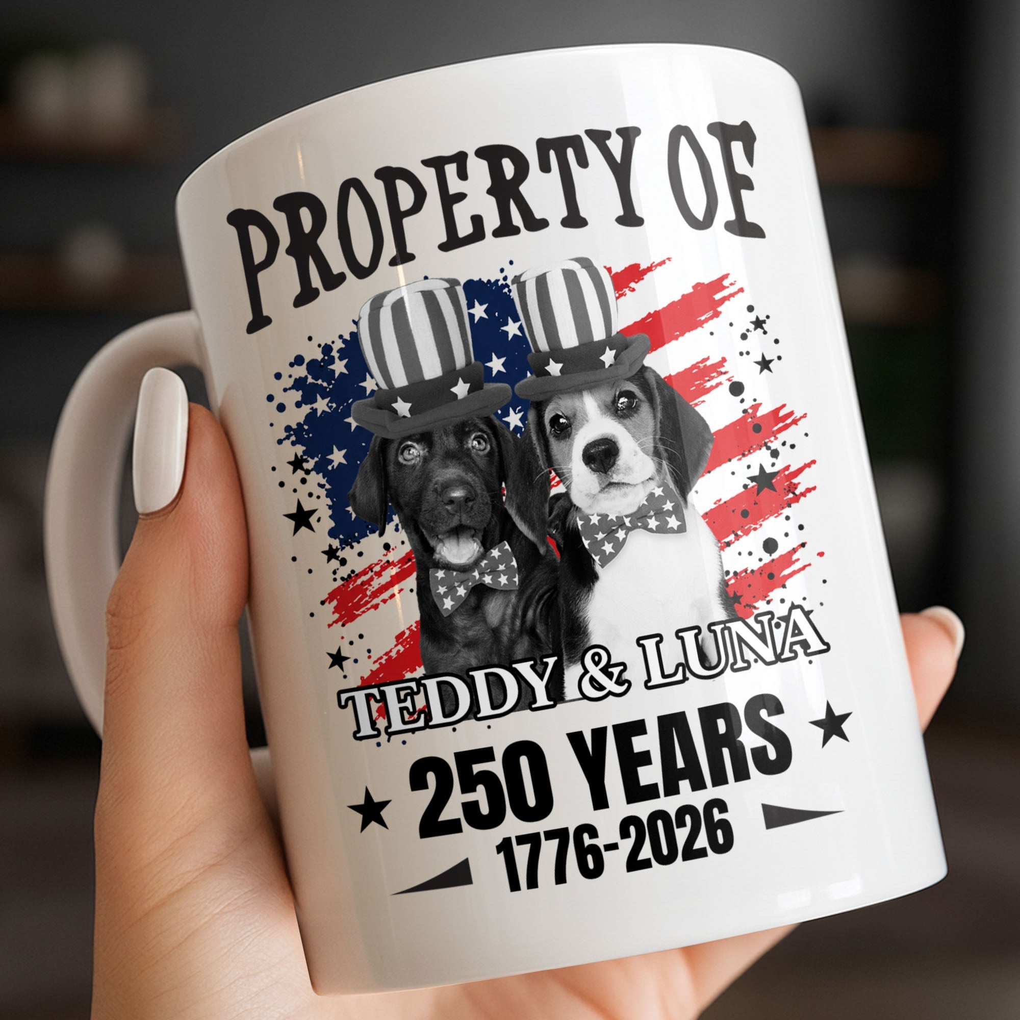 Personalized Patriotic Dog Coffee Mug Custom Gift with American Flag Edge-to-edge Mug GradoCreations