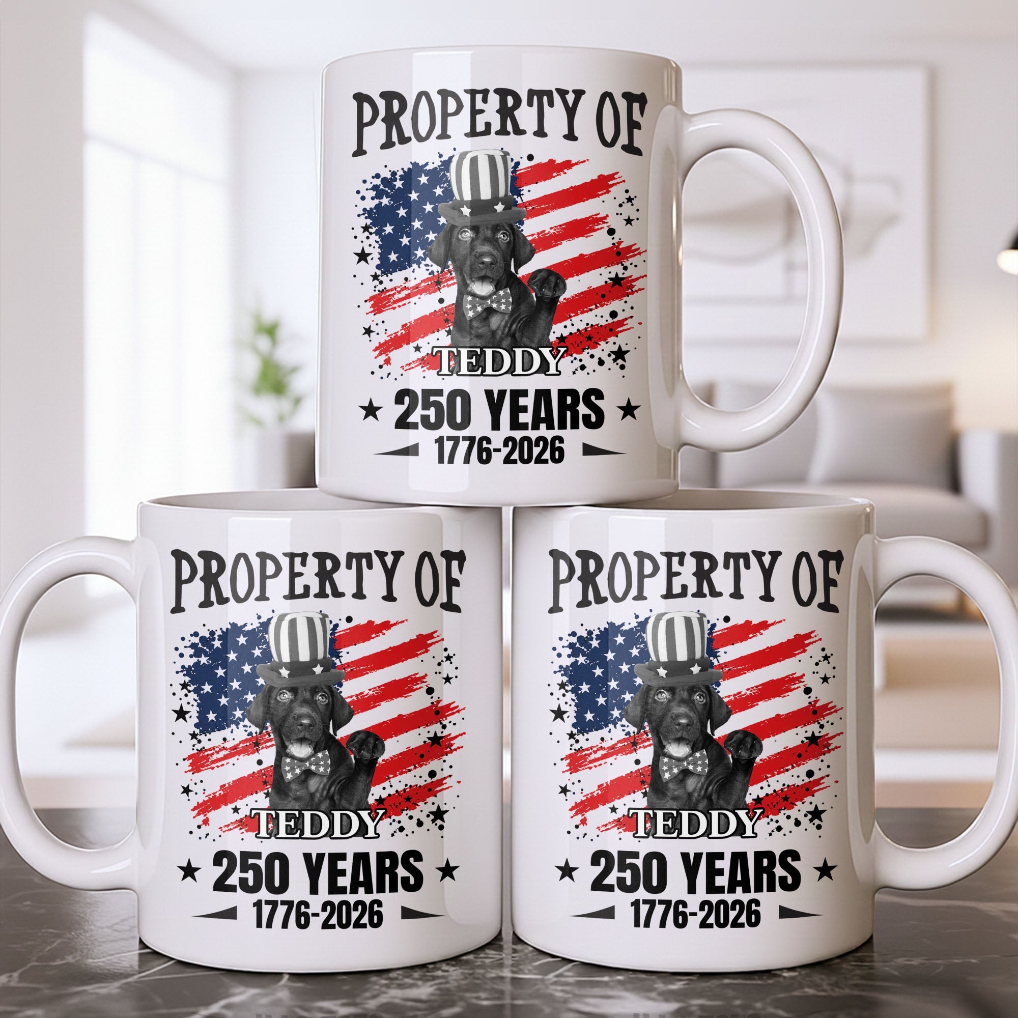 Personalized Patriotic Dog Coffee Mug Custom Gift with American Flag Edge-to-edge Mug GradoCreations