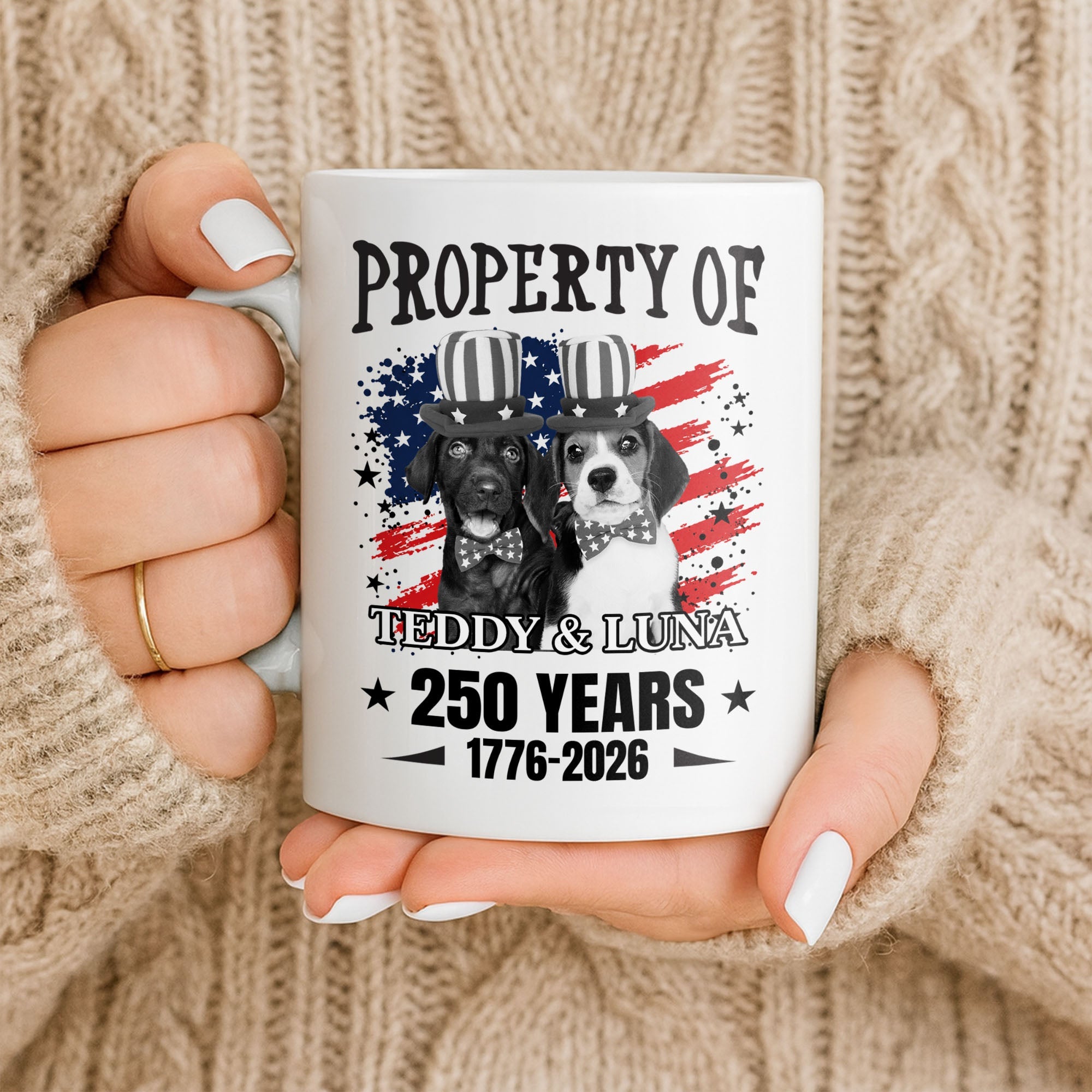 Personalized Patriotic Dog Coffee Mug Custom Gift with American Flag Edge-to-edge Mug GradoCreations