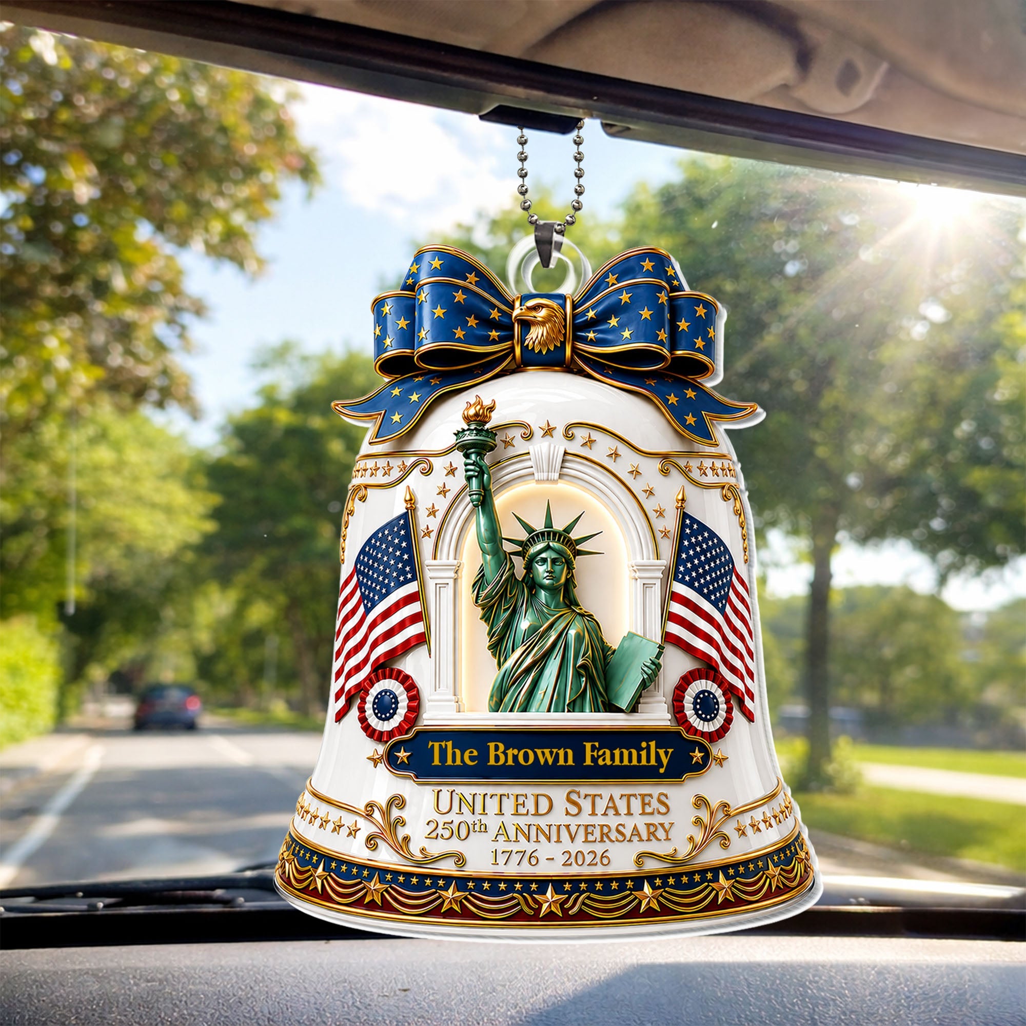 Personalized Acrylic Car Ornament USA Flag Gift for Family Car Acrylic Ornament GradoCreations