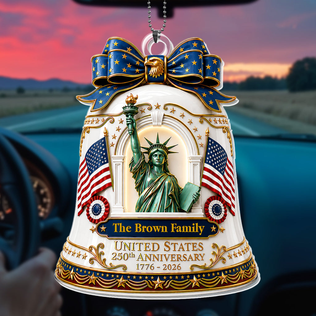 Personalized Acrylic Car Ornament USA Flag Gift for Family Car Acrylic Ornament GradoCreations