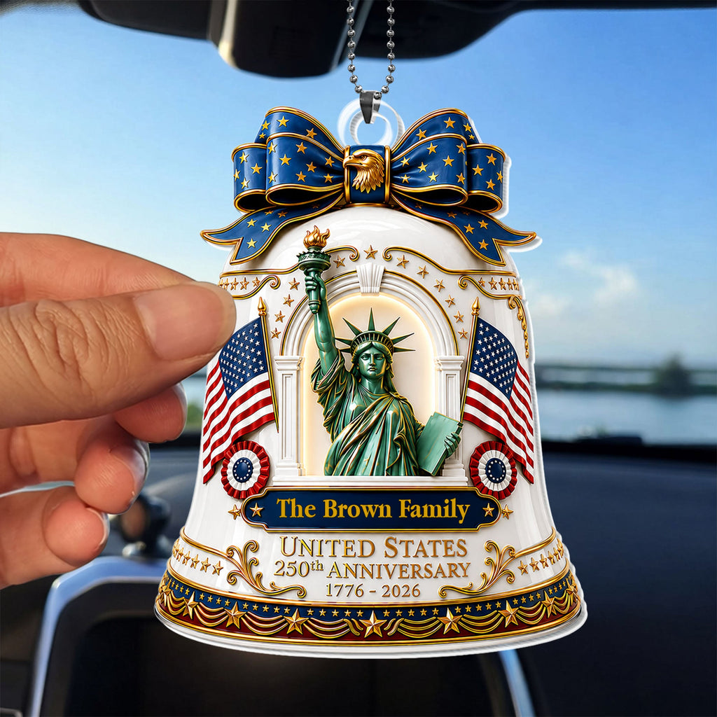 Personalized Acrylic Car Ornament USA Flag Gift for Family Car Acrylic Ornament GradoCreations