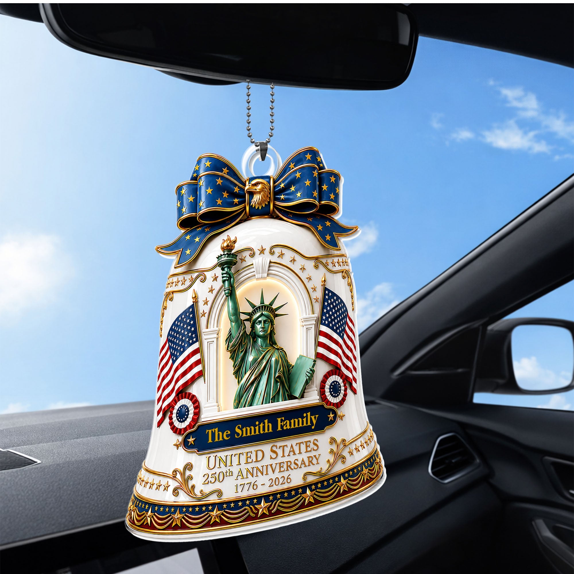 Personalized Acrylic Car Ornament USA Flag Gift for Family Car Acrylic Ornament GradoCreations
