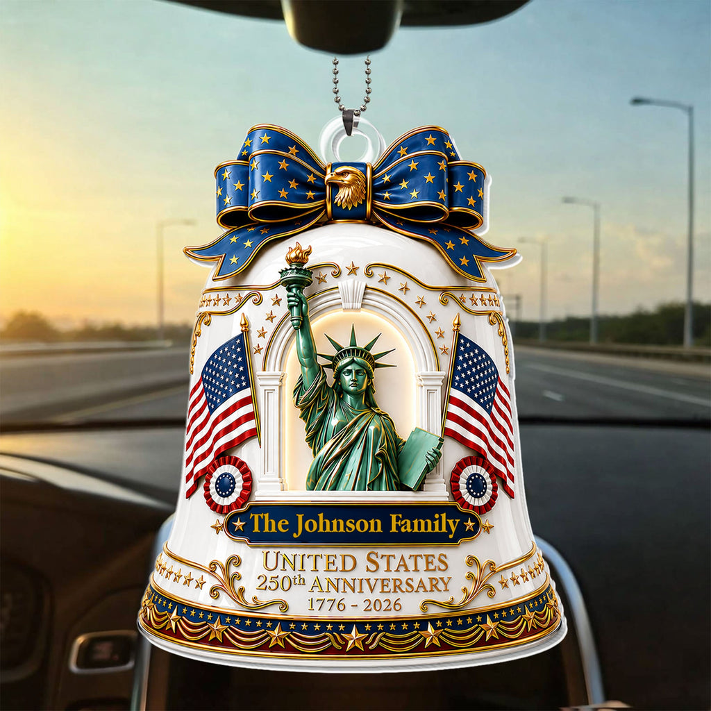 Personalized Acrylic Car Ornament USA Flag Gift for Family Car Acrylic Ornament GradoCreations