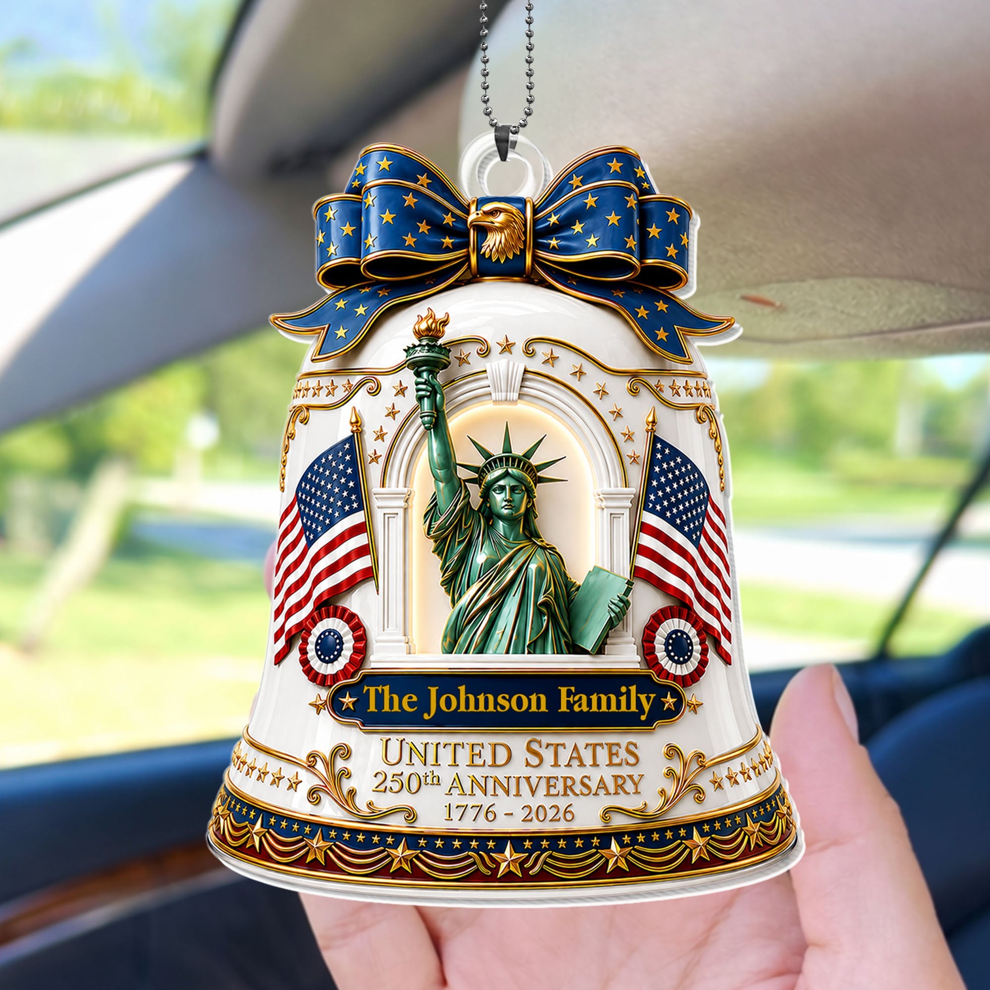 Personalized Acrylic Car Ornament USA Flag Gift for Family Car Acrylic Ornament GradoCreations