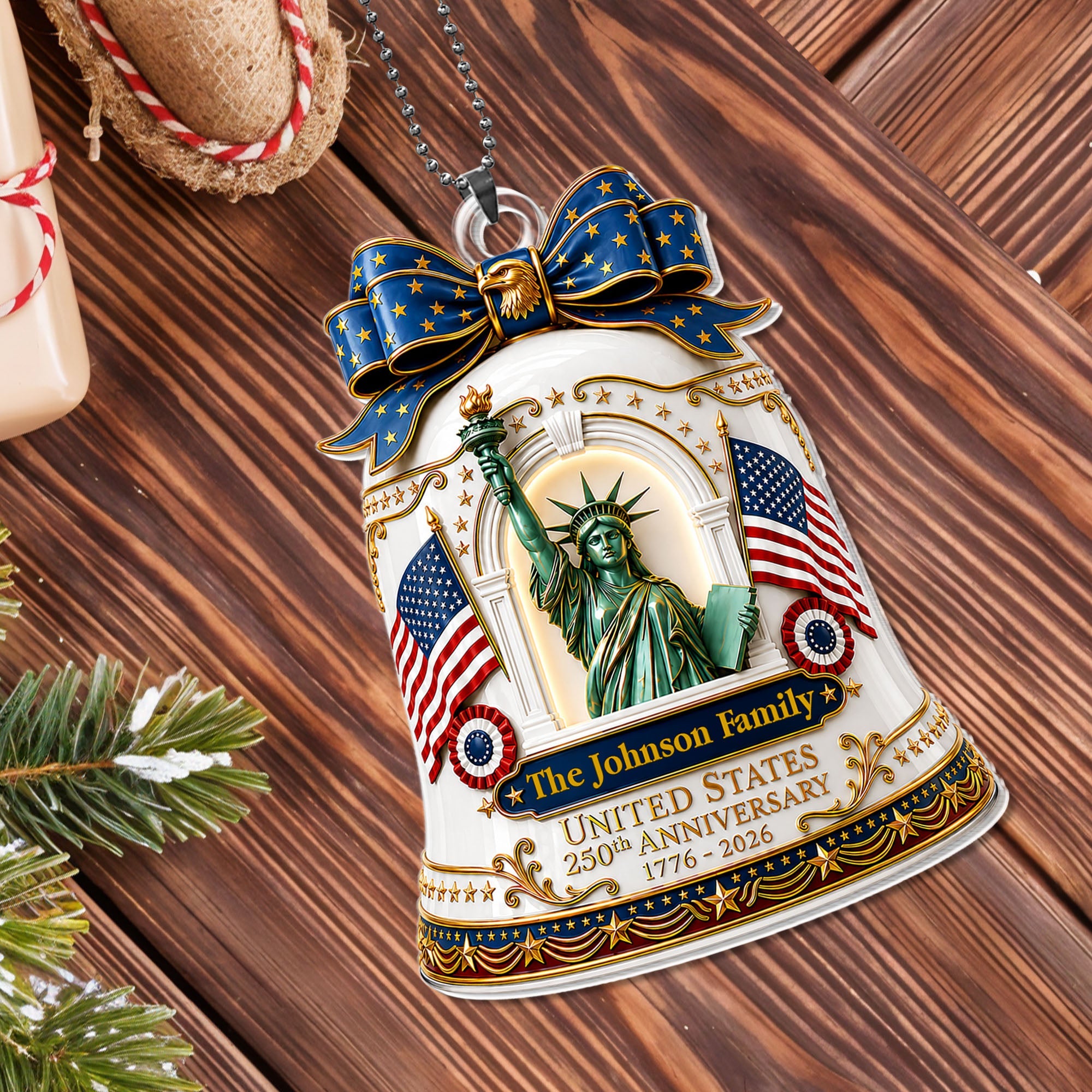 Personalized Acrylic Car Ornament USA Flag Gift for Family Car Acrylic Ornament GradoCreations