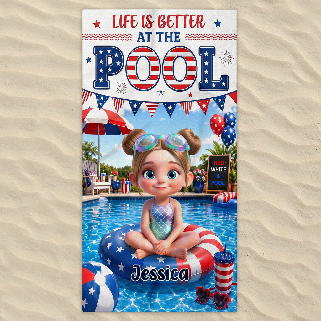 Personalized Beach Towel with American Flag Float for Kids Beach Towels GradoCreations