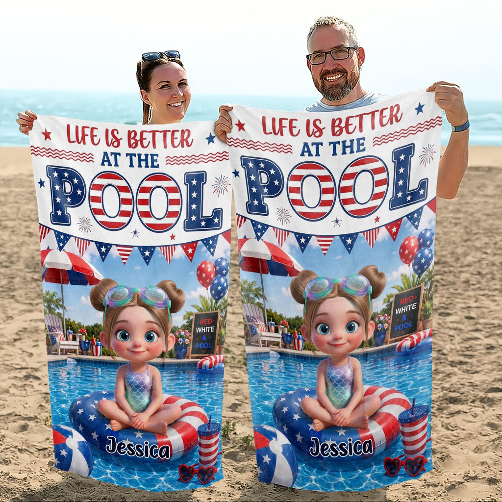 Personalized Beach Towel with American Flag Float for Kids Beach Towels GradoCreations