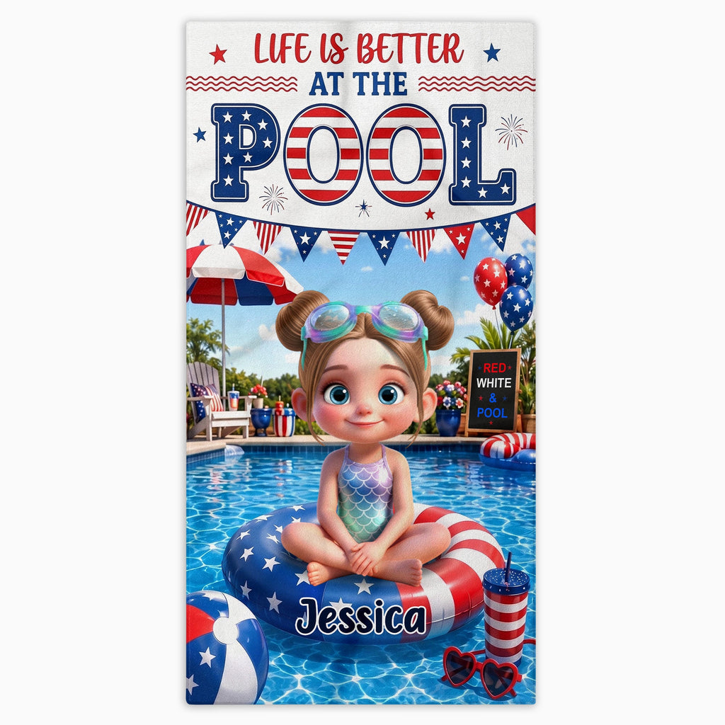 Personalized Beach Towel with American Flag Float for Kids Beach Towels GradoCreations