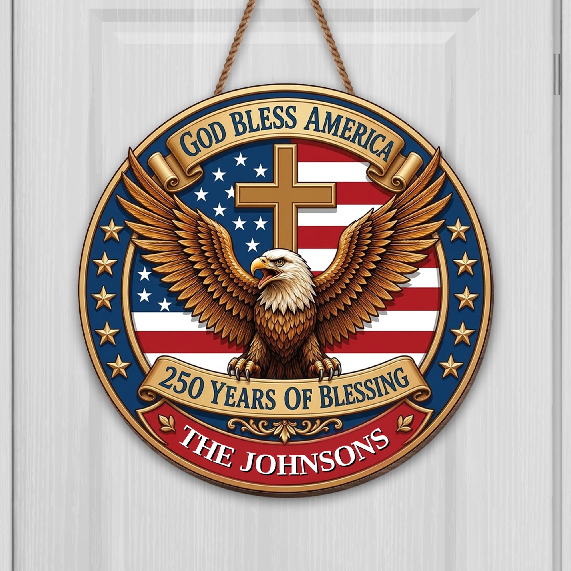 Personalized Eagle Cross Wood Sign Custom Family Name Decor Wood Sign GradoCreations