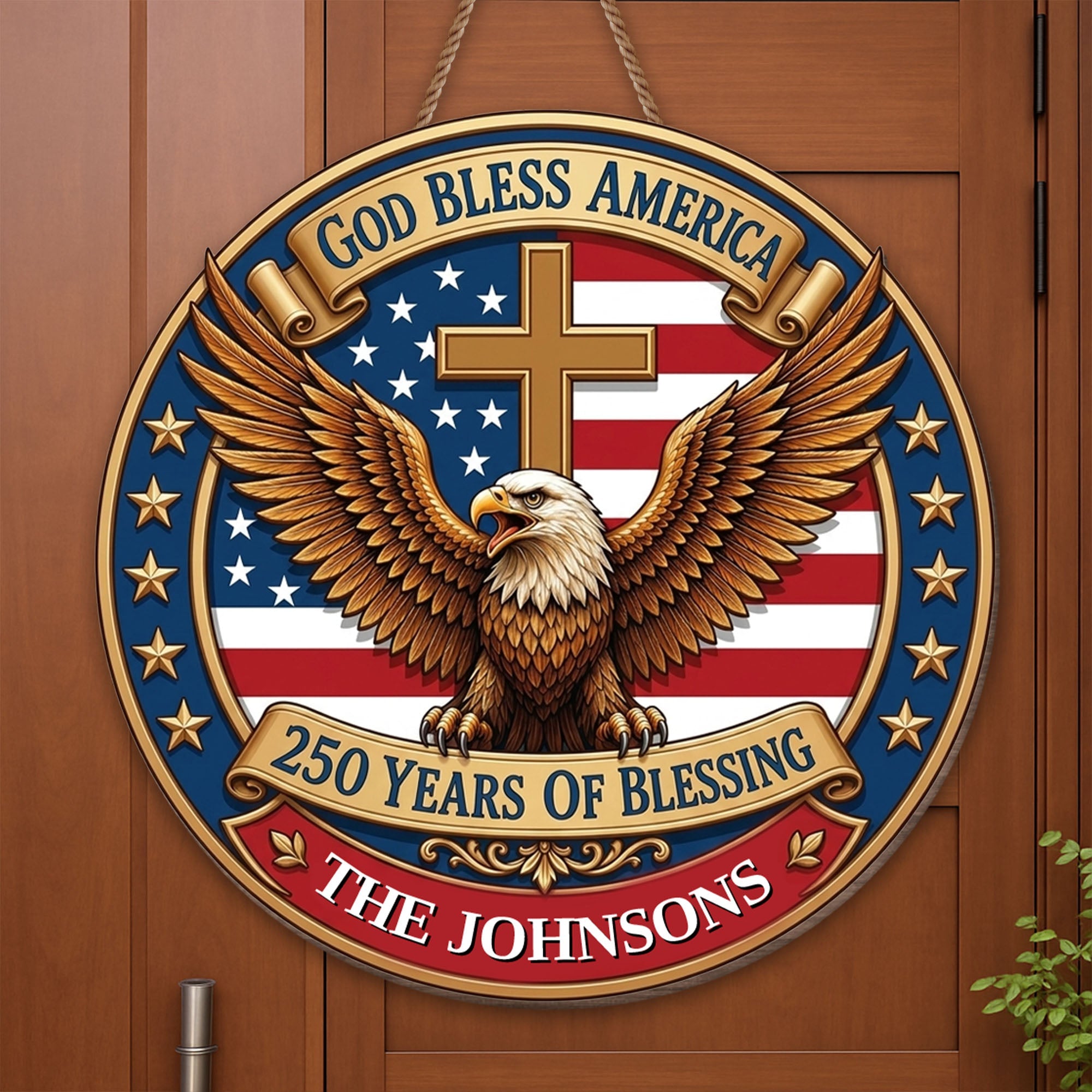 Personalized Eagle Cross Wood Sign Custom Family Name Decor Wood Sign GradoCreations