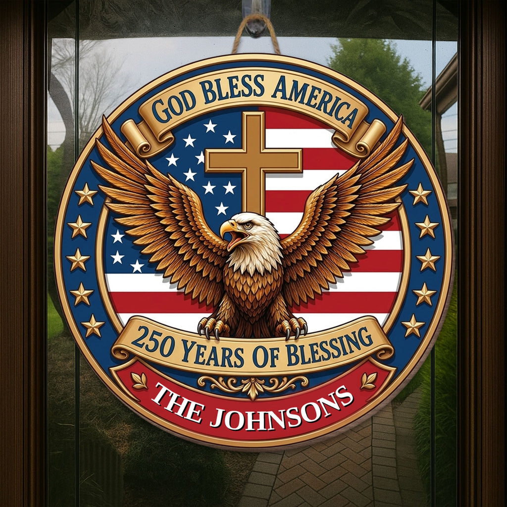 Personalized Eagle Cross Wood Sign Custom Family Name Decor Wood Sign GradoCreations