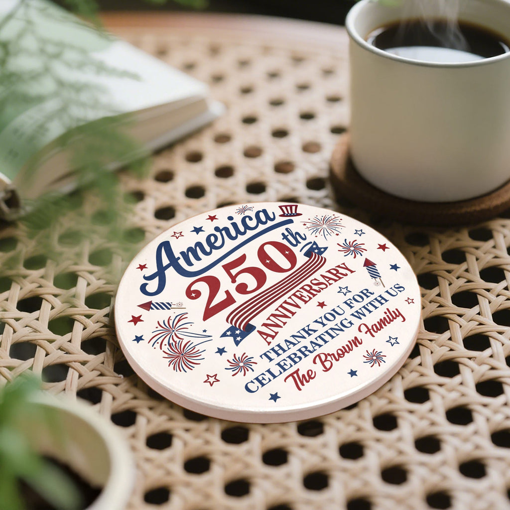 Personalized Ceramic Coaster Custom Name Fireworks Gift for Family Ceramic Coaster GradoCreations