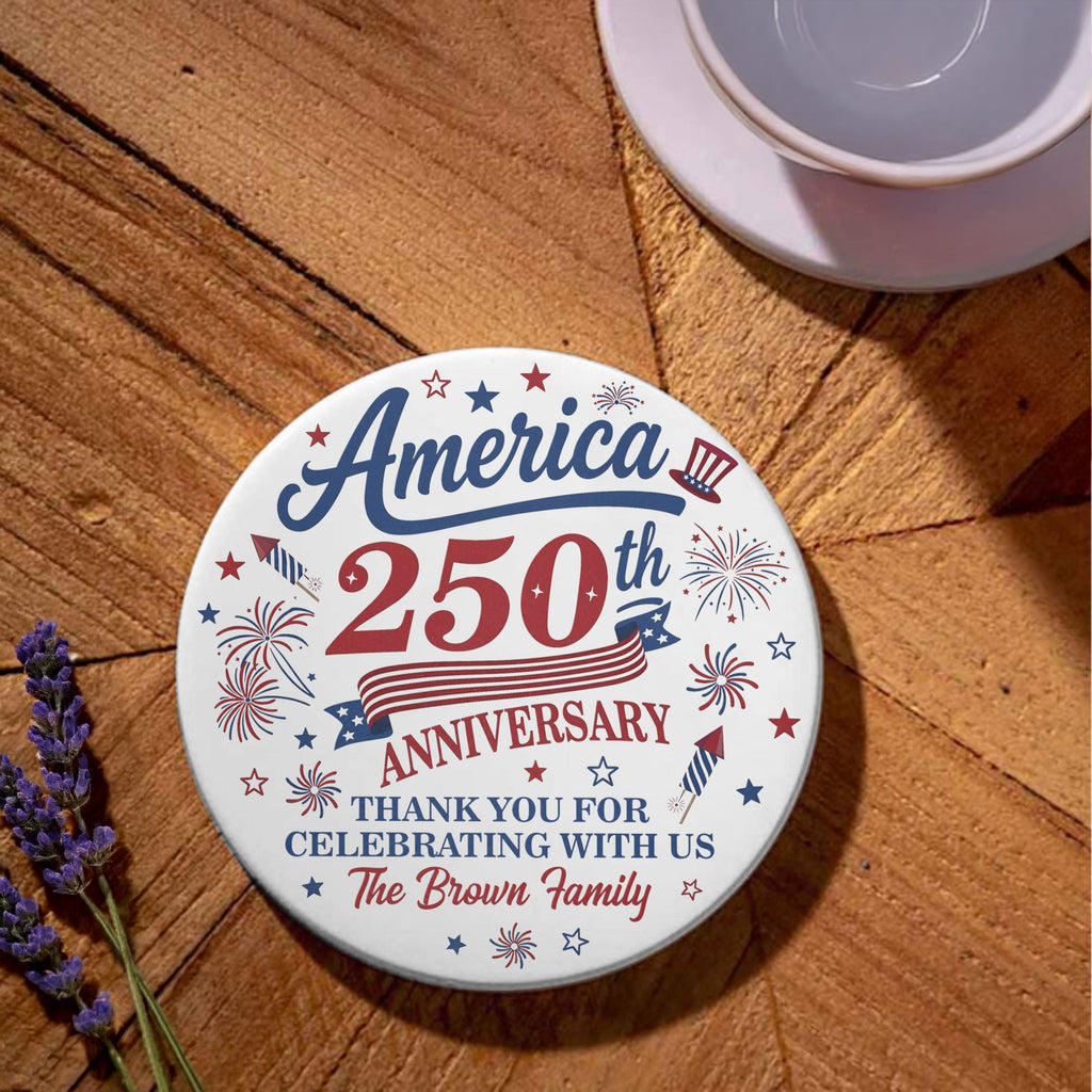 Personalized Ceramic Coaster Custom Name Fireworks Gift for Family Ceramic Coaster GradoCreations