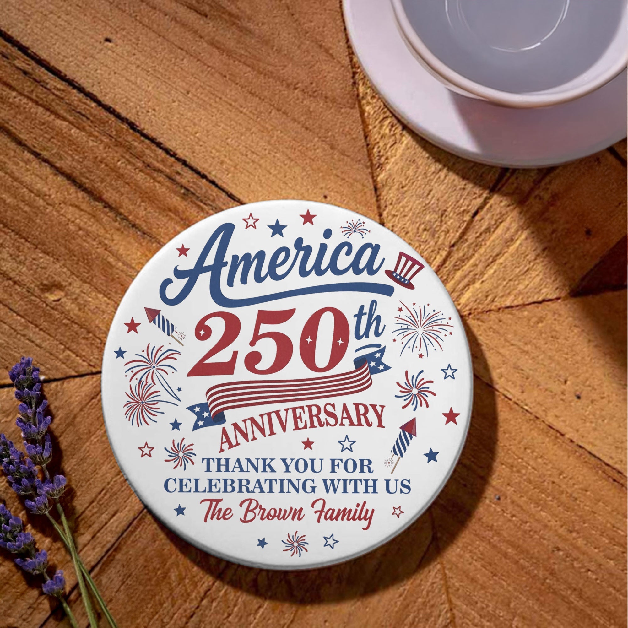 Personalized Ceramic Coaster Custom Name Fireworks Gift for Family Ceramic Coaster GradoCreations