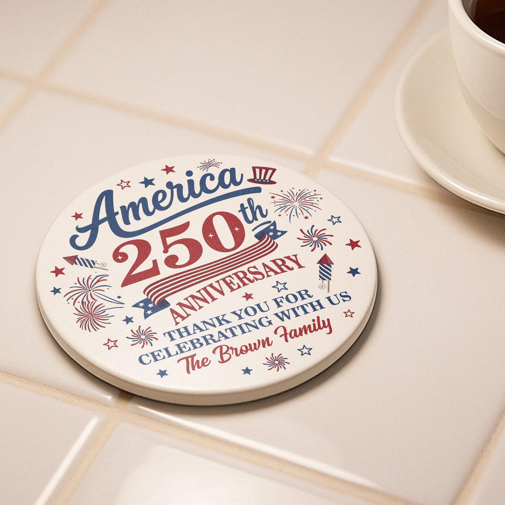 Personalized Ceramic Coaster Custom Name Fireworks Gift for Family Ceramic Coaster GradoCreations