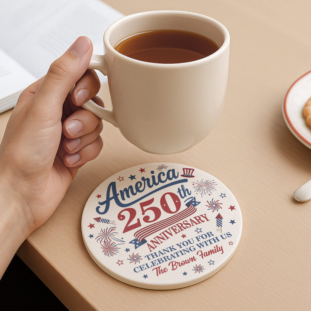 Personalized Ceramic Coaster Custom Name Fireworks Gift for Family Ceramic Coaster GradoCreations