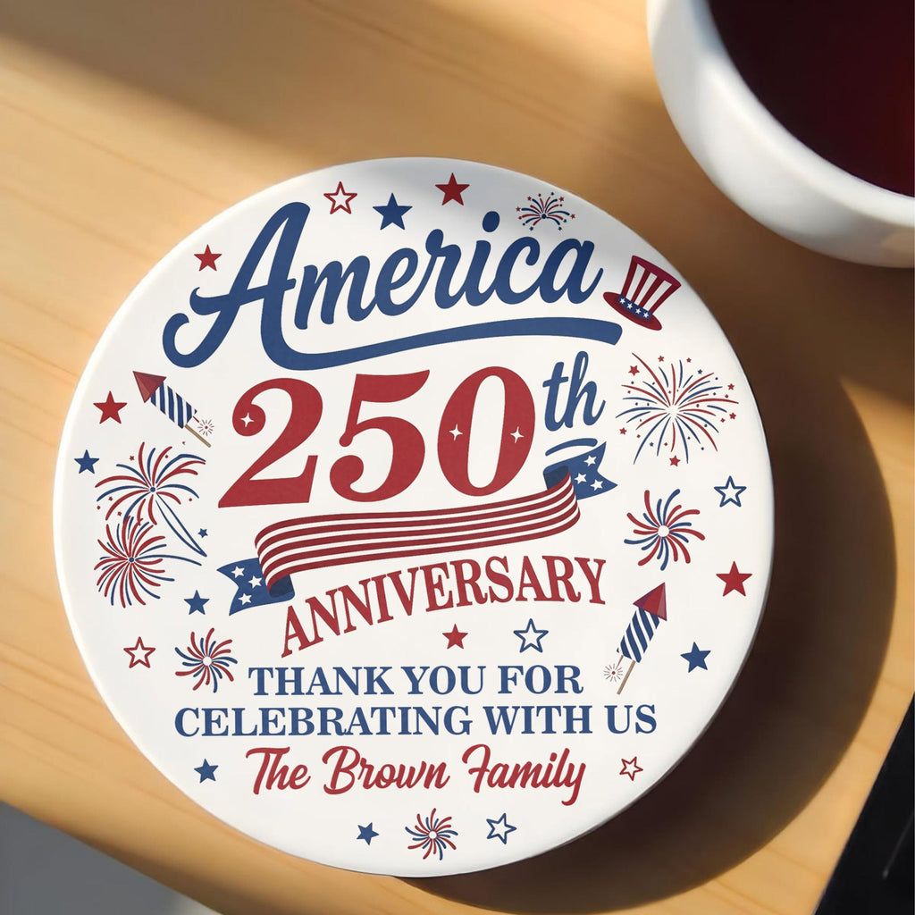 Personalized Ceramic Coaster Custom Name Fireworks Gift for Family Ceramic Coaster GradoCreations