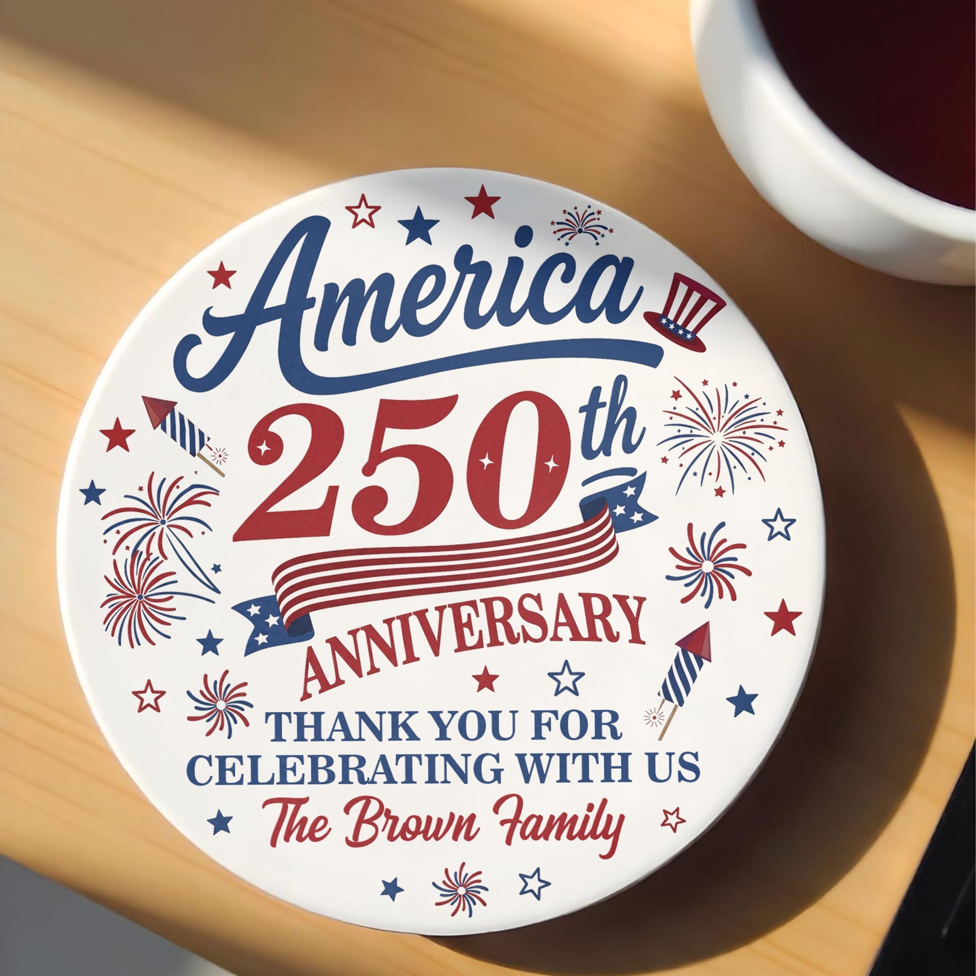 Personalized Ceramic Coaster Custom Name Fireworks Gift for Family Ceramic Coaster GradoCreations