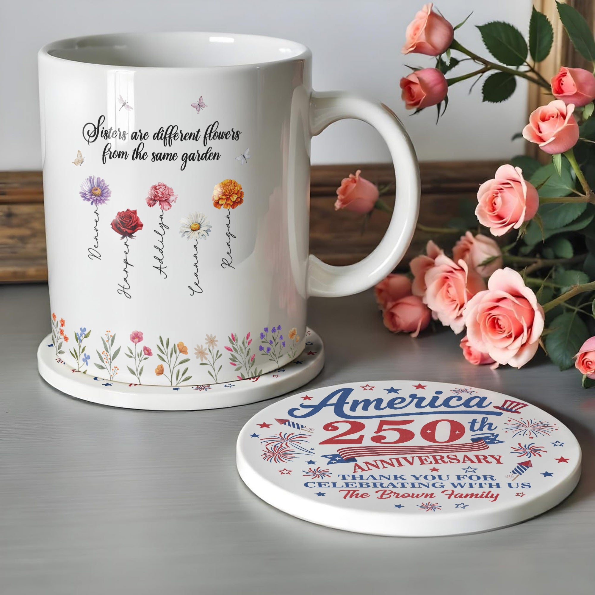Personalized Ceramic Coaster Custom Name Fireworks Gift for Family Ceramic Coaster GradoCreations