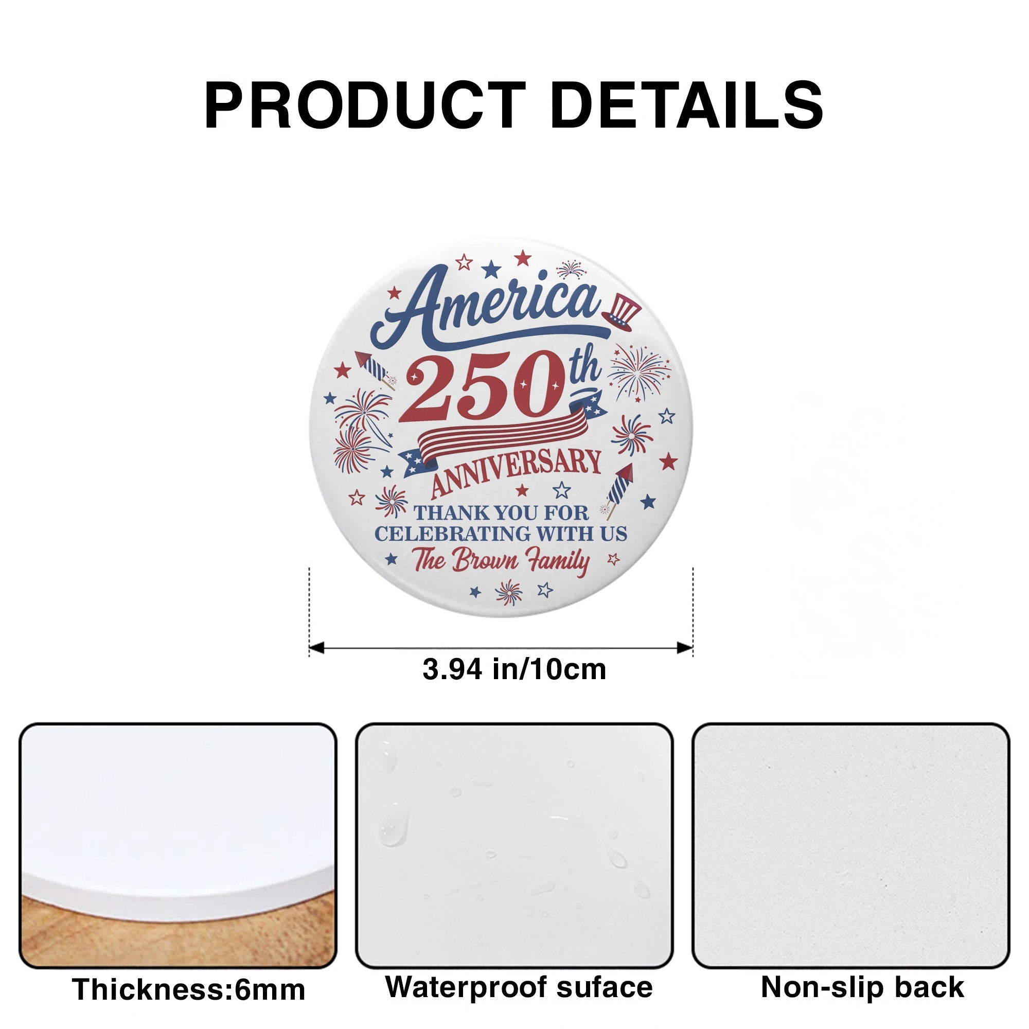 Personalized Ceramic Coaster Custom Name Fireworks Gift for Family Ceramic Coaster GradoCreations